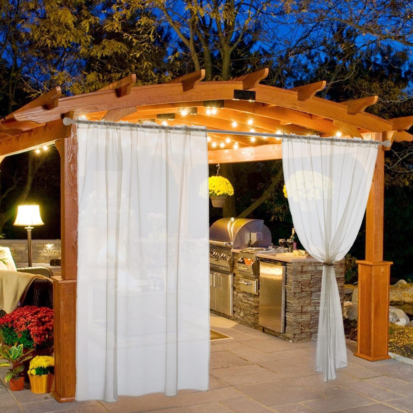 MIULEE Outdoor Sheer Curtain for Patio Waterproof - 2 Panels White Privacy Drape Voile Curtain Rod Pocket for Porch,Pergola, Cabana, Gazebo, 54 X 96 Inch Long