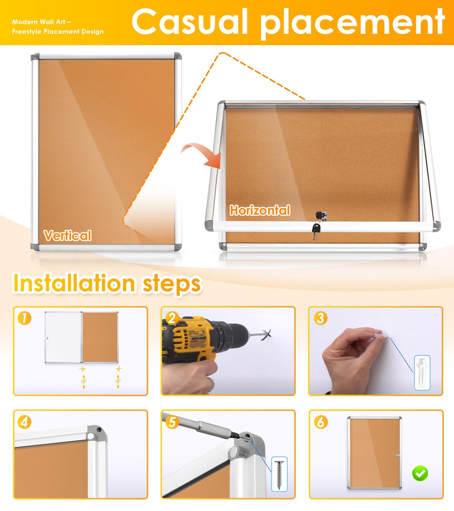 Swansea Lockable Noticeboard Bulletin Pin Cork Boards Tamper Proof with Mounting Screws 26×20 inch (4xA4)