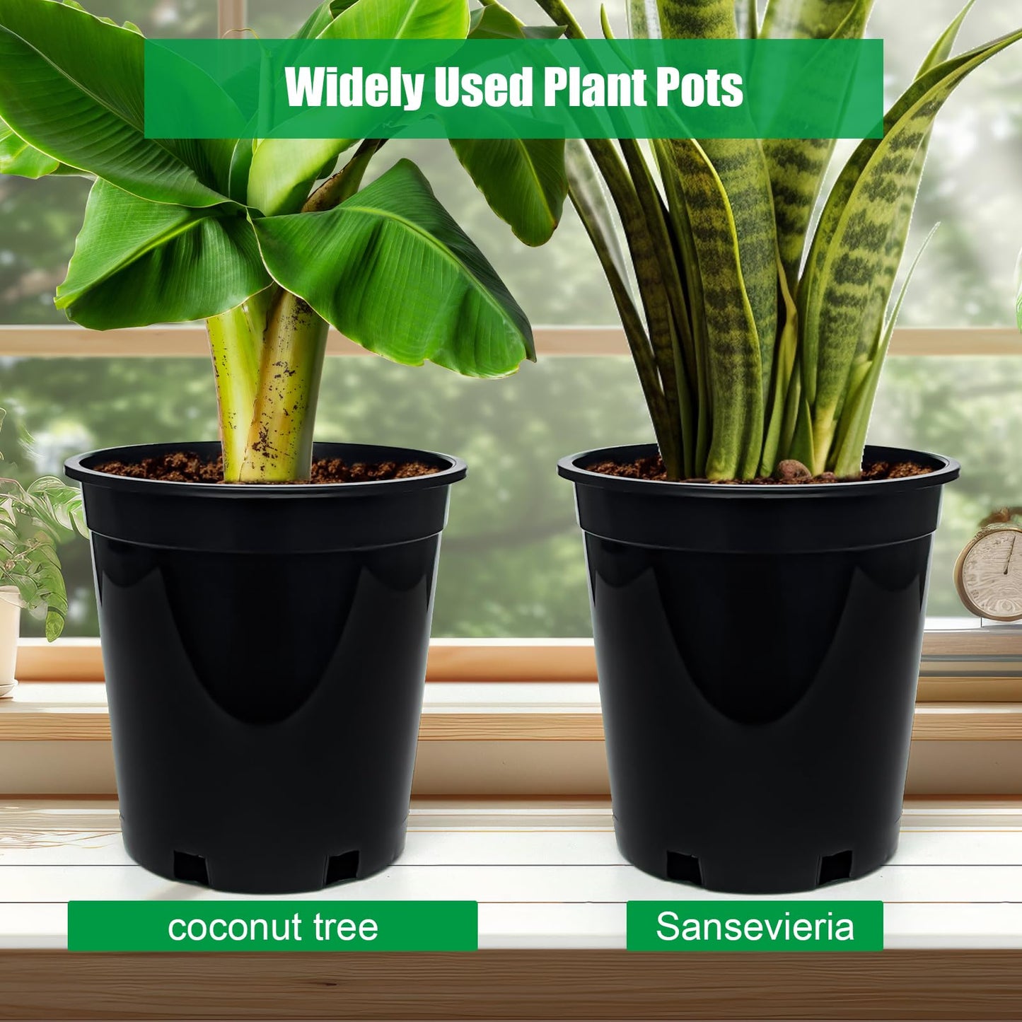 1.5 Gallon Plastic Nursery Pots, 7.5 Inch Round Plant Pots with Drainage Holes, 15 Pack Flower Pots for Outdoor Indoor Plants, Flowers, Black