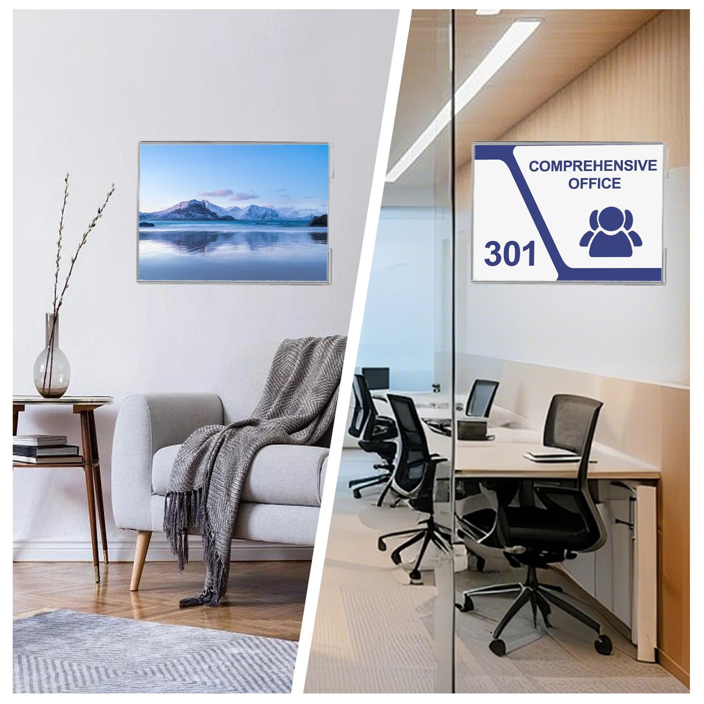 DigDozer 12 Pcs Acrylic Sign Holder 11 x 8.5, Horizontal Wall Mount Sign Holders with Adhesive, Clear Plastic Frames Paper Display Sign Holders for Office, Home, Store, Restaurant - No Drilling