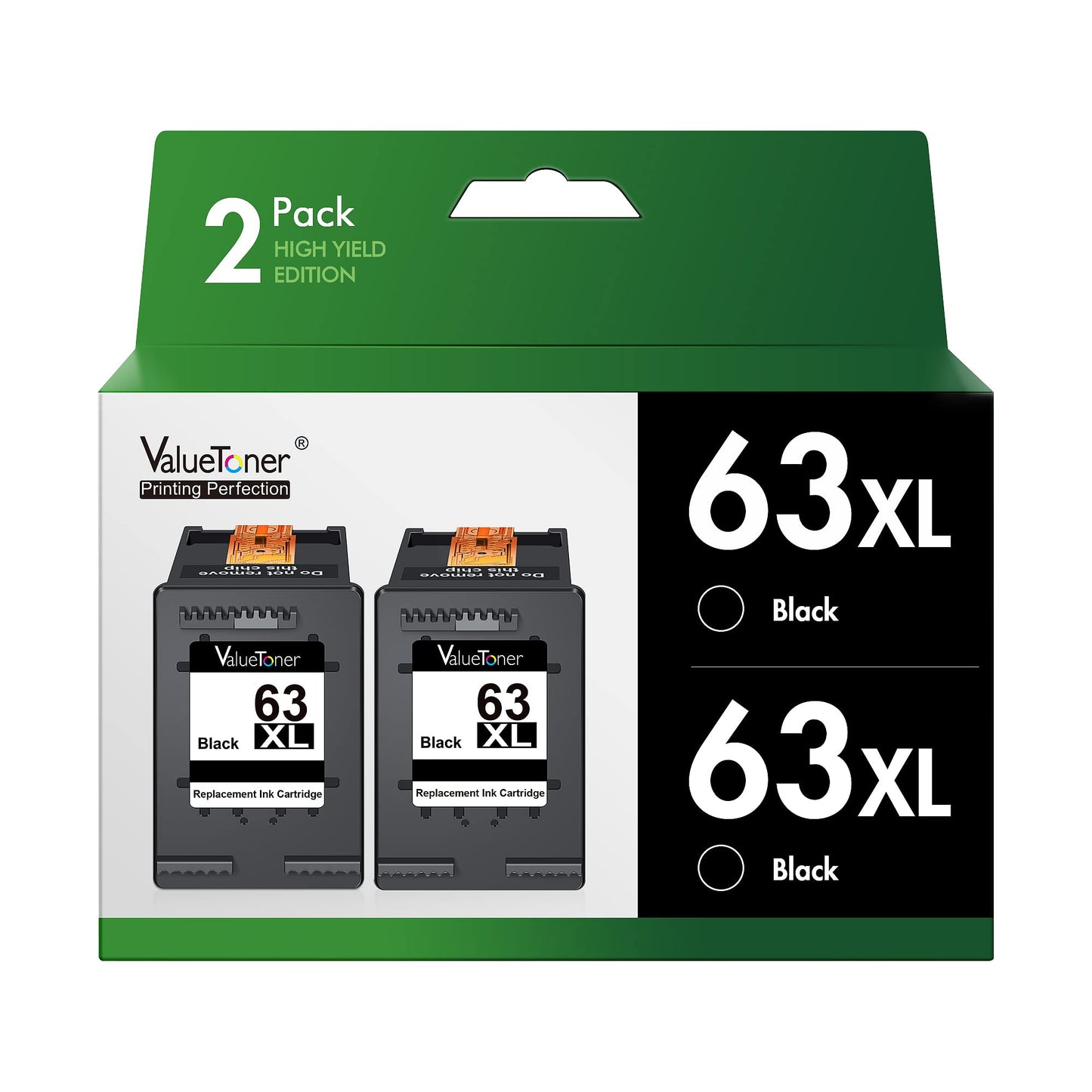 Valuetoner 63XL Black Ink Cartridge Compatible for HP Ink 63 XL 63XL Work for HP Envy 4520 4512 Officejet 3830 4650 4655 4652 5258 5255 5252 5222 5255 Deskjet 1112 2130 2132 3630 3632 3830 Printer