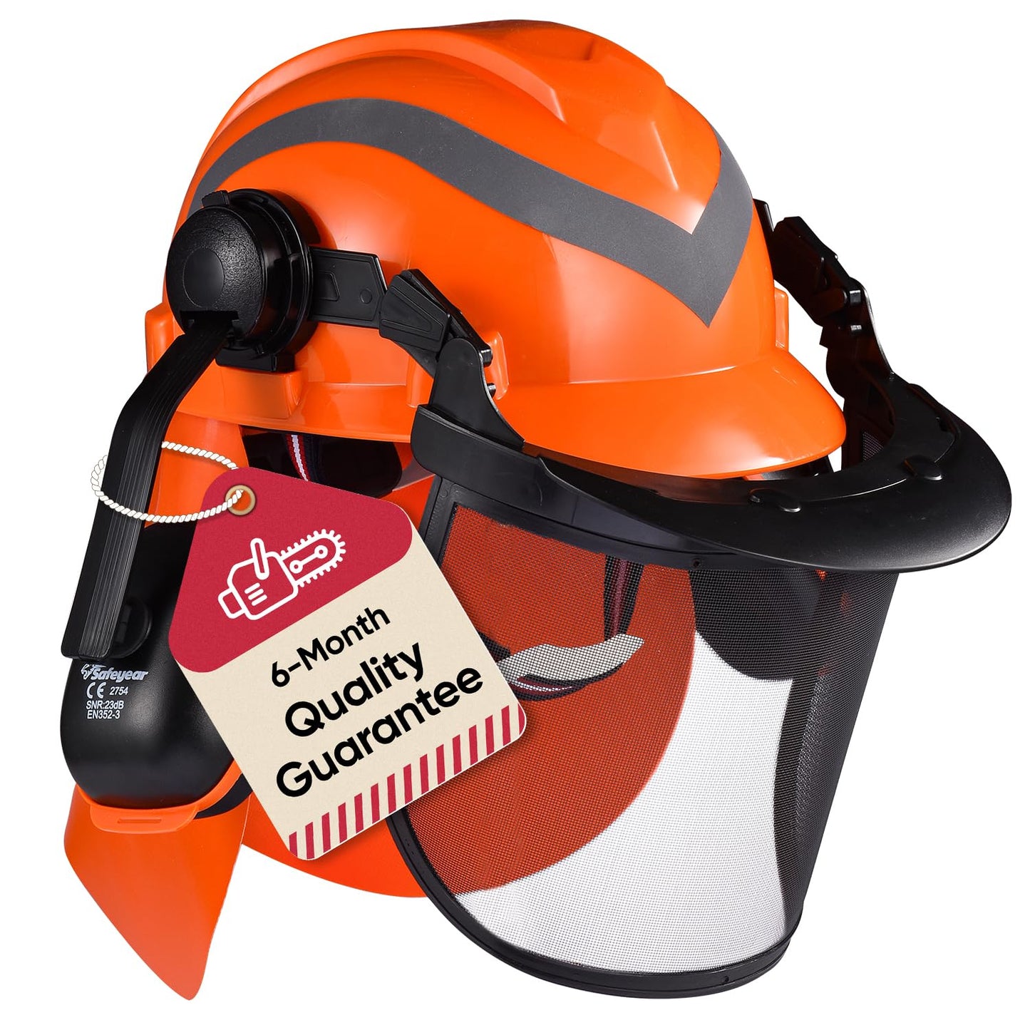 SAFEYEAR Forestry Hard Hat, Cap Style Chainsaw Safety Helmet with 6 Point Ratchet Suspension for Women & Men, with Accessories Adjustable Ear Muffs & Face Shield Visor, Neck Shade (Orange 1 Unit)