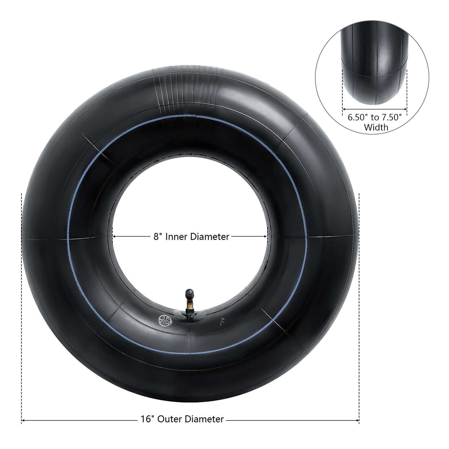 Heavy Duty 16x6.50-8 Inner Tubes with TR-87 Bent Valve Stem, Premium Replacement 16x6.50-8/16x7.50-8 Lawn Mower Tire Tubes Fit for Tractor, Garden Trailer, Golf Carts, Wheelbarrows and More Pack of 2