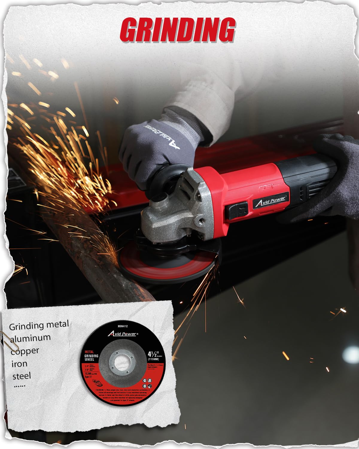 AVID POWER Angle Grinder, 7.5-Amp 4-1/2 inch Electric Grinder Power Tools with Grinding Wheels, Cutting Wheels, Flap Disc and Auxiliary Handle for Cutting, Grinding, Polishing and Rust Removal