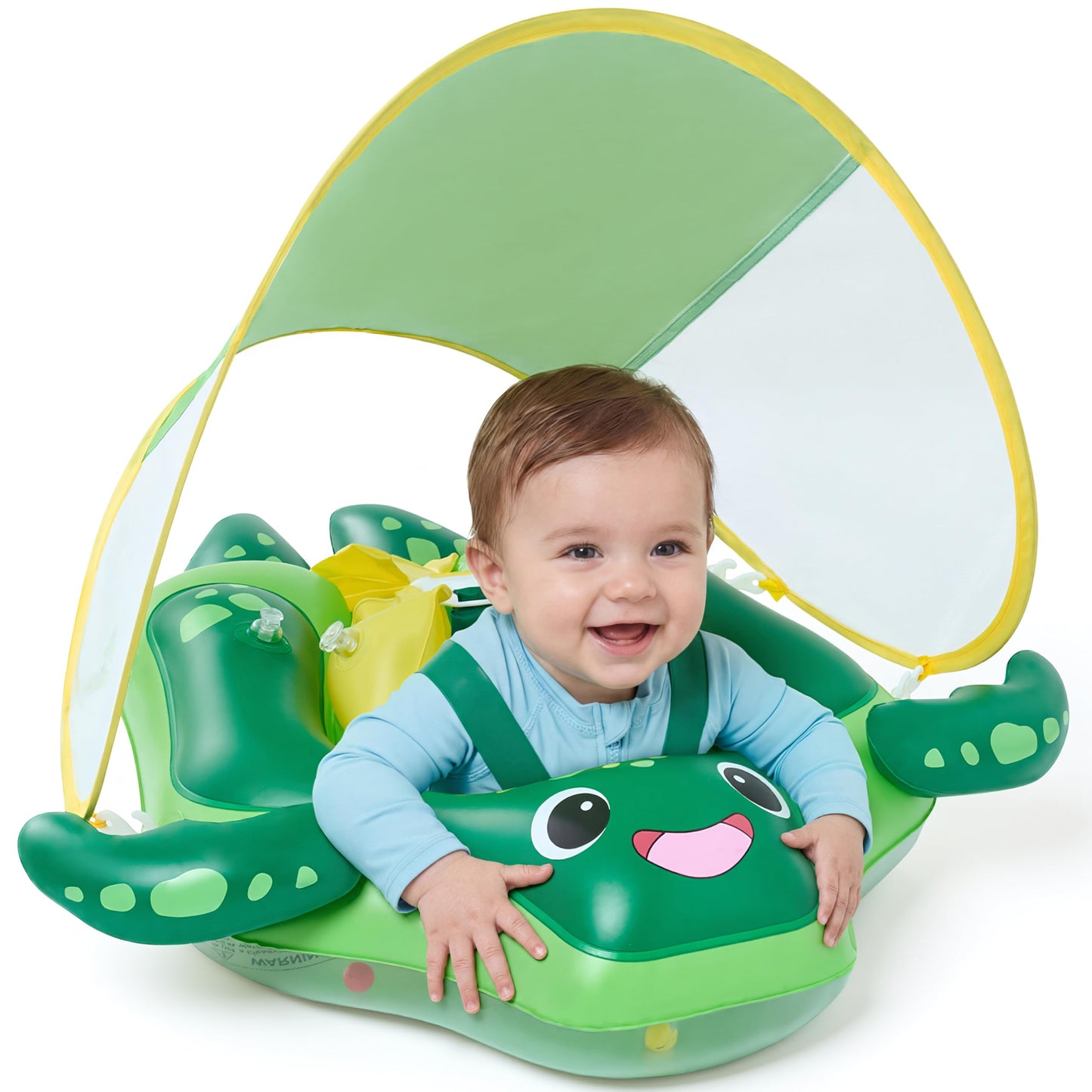 Sloosh Baby Swimming Floats with Removable Sun Canopy, Inflatable Baby Pool Float, Sea Turtle Design Infant Baby Swim Float Ring Swimming Pool Accessories for Age 12-36 Months