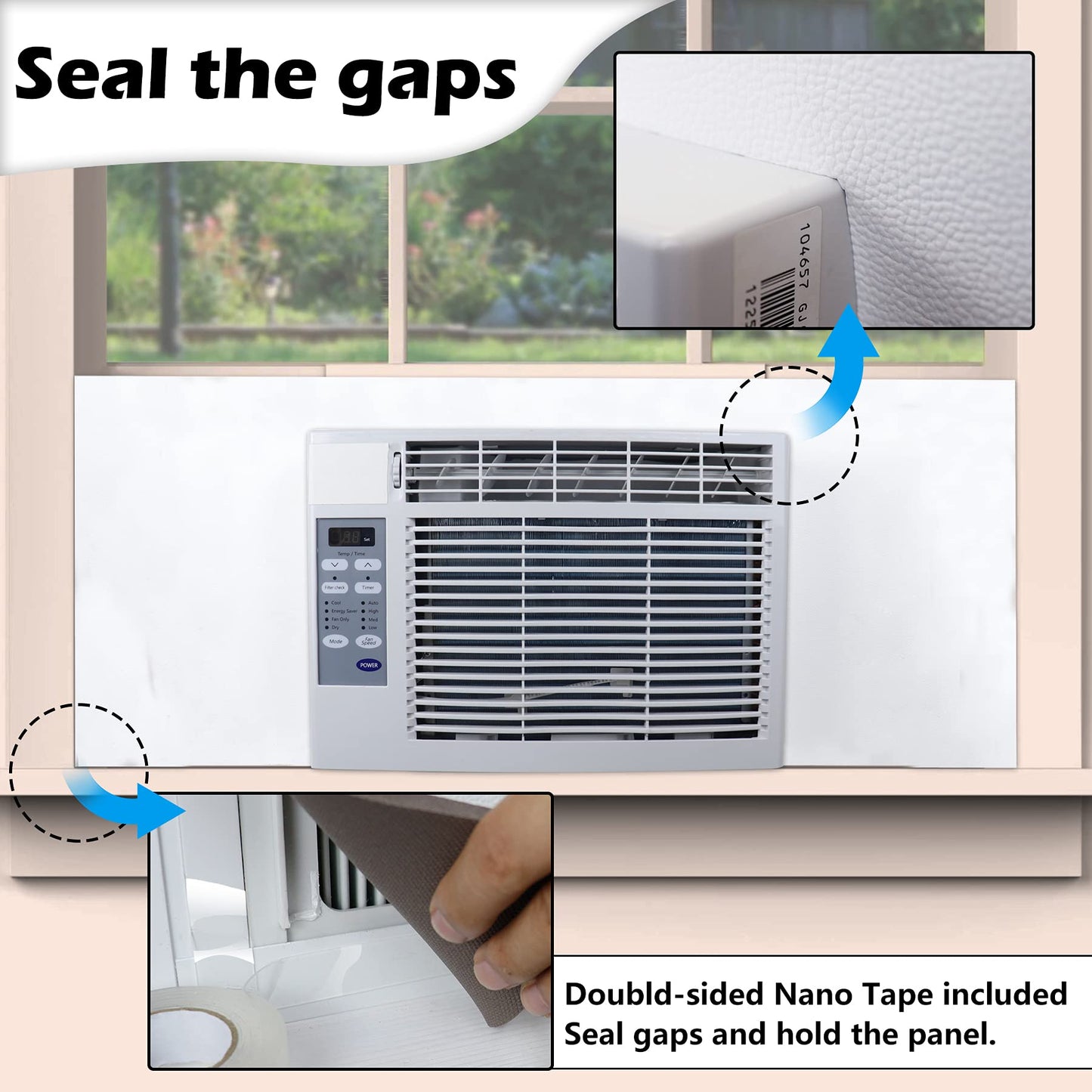 BJADE'S Window Air Conditioner Side Insulated Foam Panel, One-Piece Full Surround Insulation Panels Window Seal Kit, Summer and Winter Heat and Draft Insulating