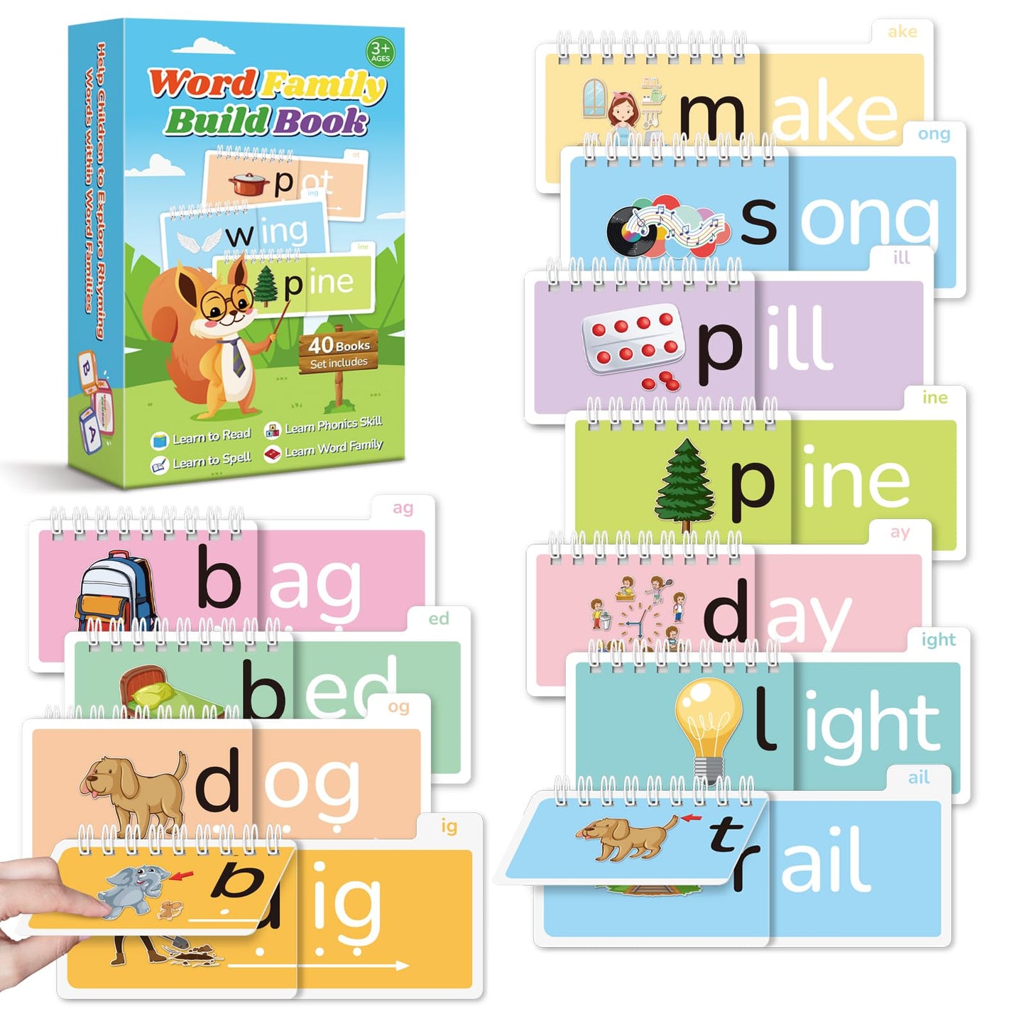 40 Read and Rhyme Flip Books,Montessori Educational Toys Phonics Games Books Gift for Kids Ages 4-8 Years Old, Kindergarten Sight Words Flash Cards, Reading Alphabet Learning for Toddlers
