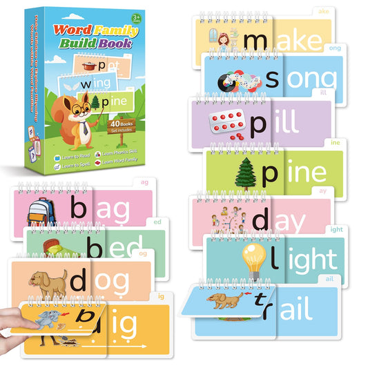 40 Read and Rhyme Flip Books,Montessori Educational Toys Phonics Games Books Gift for Kids Ages 4-8 Years Old, Kindergarten Sight Words Flash Cards, Reading Alphabet Learning for Toddlers