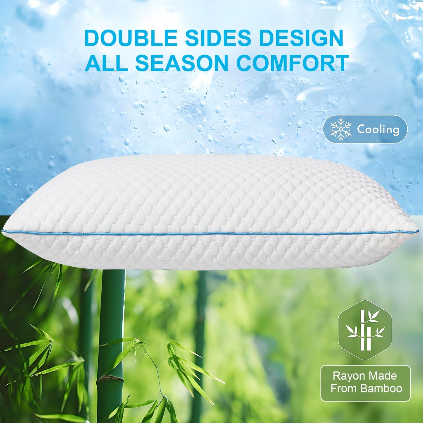 VVZ Cooling Shredded Memory Foam Pillows King Size 2 Pack, Adjustable Firm Bed Pillows for Side Back Stomach Sleepers, Luxury Gel Pillow for Hot Sleepers with Breathable Washable Cover