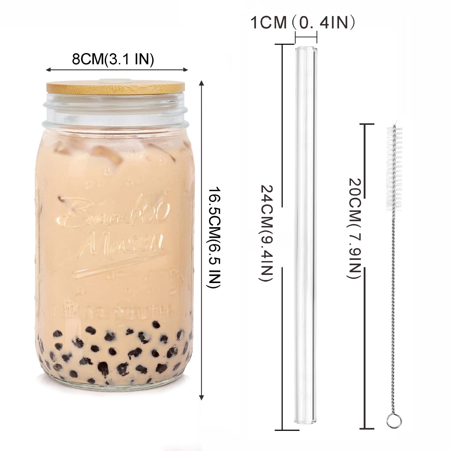ANOTION Mason Jar with Lid and Straw, 32oz Wide Mouth Cup Reusable Drinking Glasses Tumbler Smoothie Water Bottles for Iced Coffee Margaritas Ice Cream Juice Cocktail Christmas Gifts