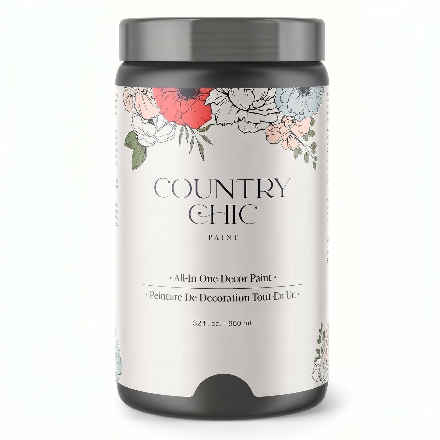 Country Chic All-in-One Chalk Paint for Furniture, Cabinets, Home Decor, Eco-Friendly, Matte Finish, Built-In Primer & Top Coat for Wood, Metal - Liquorice (Black) - Quart 32 oz (950 ml)