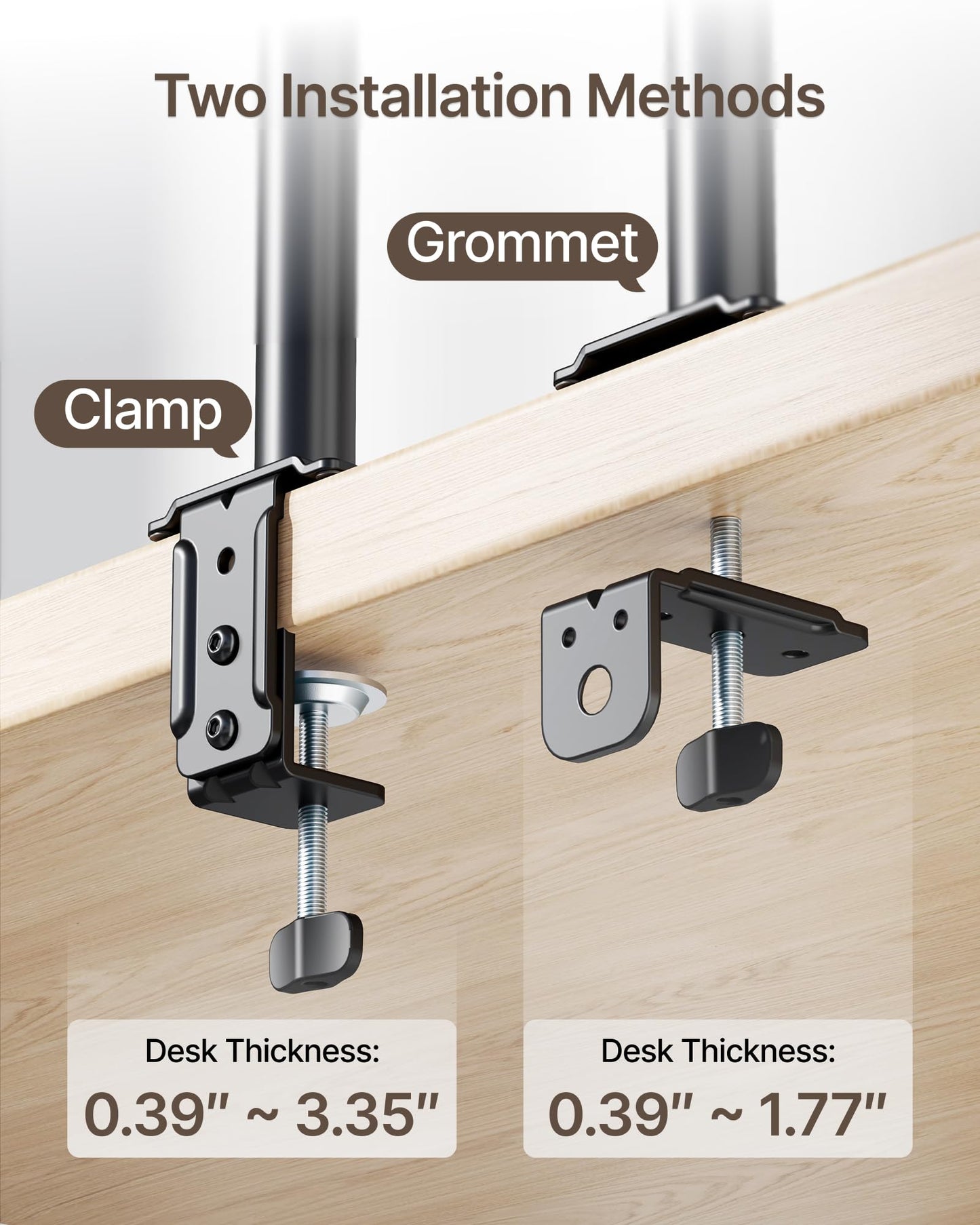 monTEK Dual Monitor Stand for 17"–32” Computer, Adjustable Height Stable Monitor Mount Fit up to 32 inch Screen, Hold up to 22lbs Weight, C-Clamp and Grommet, VESA 75x75mm/100x100mm