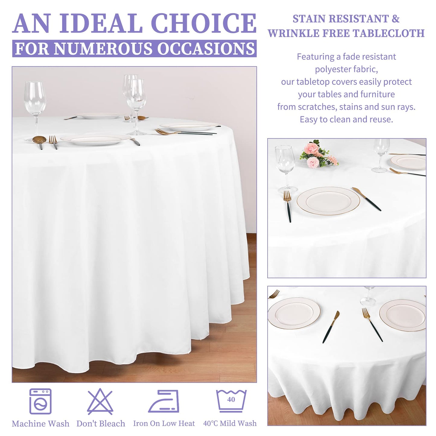 Showgeous 8 Pack White Round Tablecloth 90 Inch Round Table Cloths Washable Polyester Tablecloths for Round Tables Wrinkle Resistant Table Cloth Decorative Fabric Table Cover for Dining Wedding Party