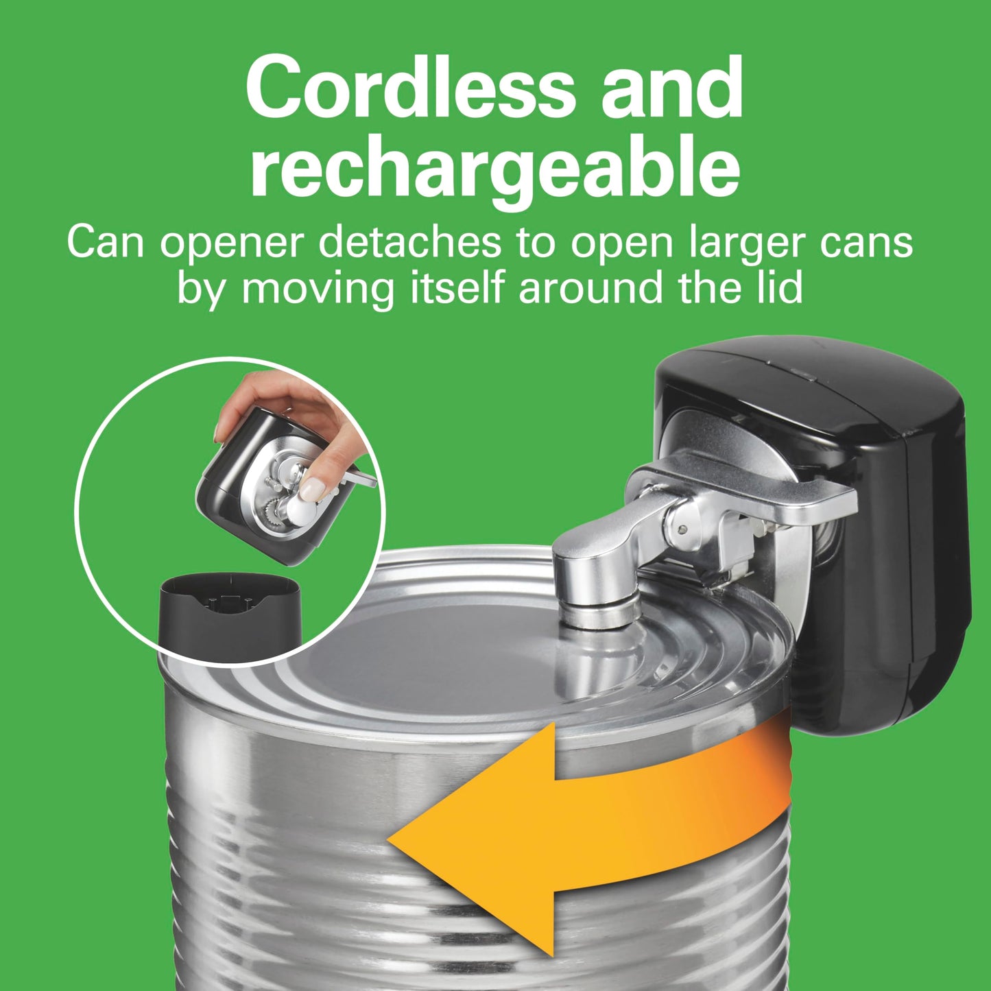 Hamilton Beach 76611FG FlexCut 2-in-1 Cordless & Rechargeable Electric, Easily Standard Automatic Can Opener, Easy-Clean, With Removable Walking Cut Head