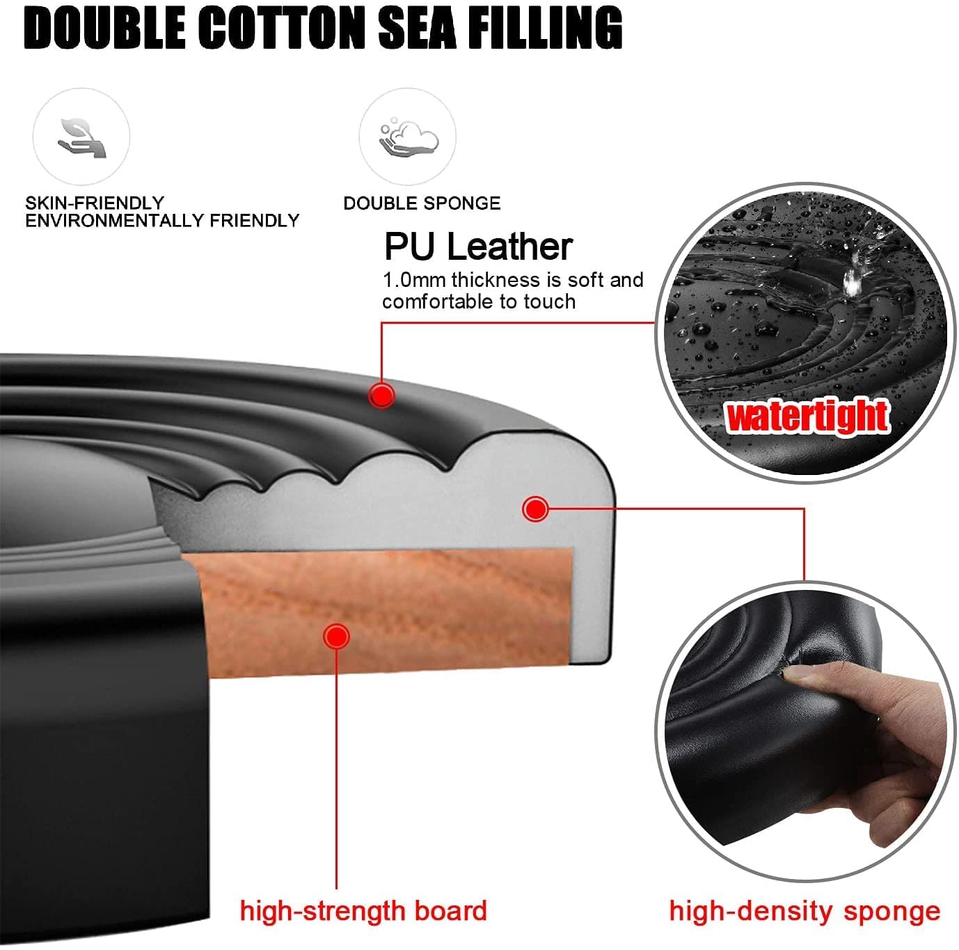 QiCheng&LYS PU Leather Round Office Stool Chair Adjustable Height Sit Stand 360° Swivel, for Office Home Kitchen Beauty Slip Wheelless Stool(Black with Backrest)