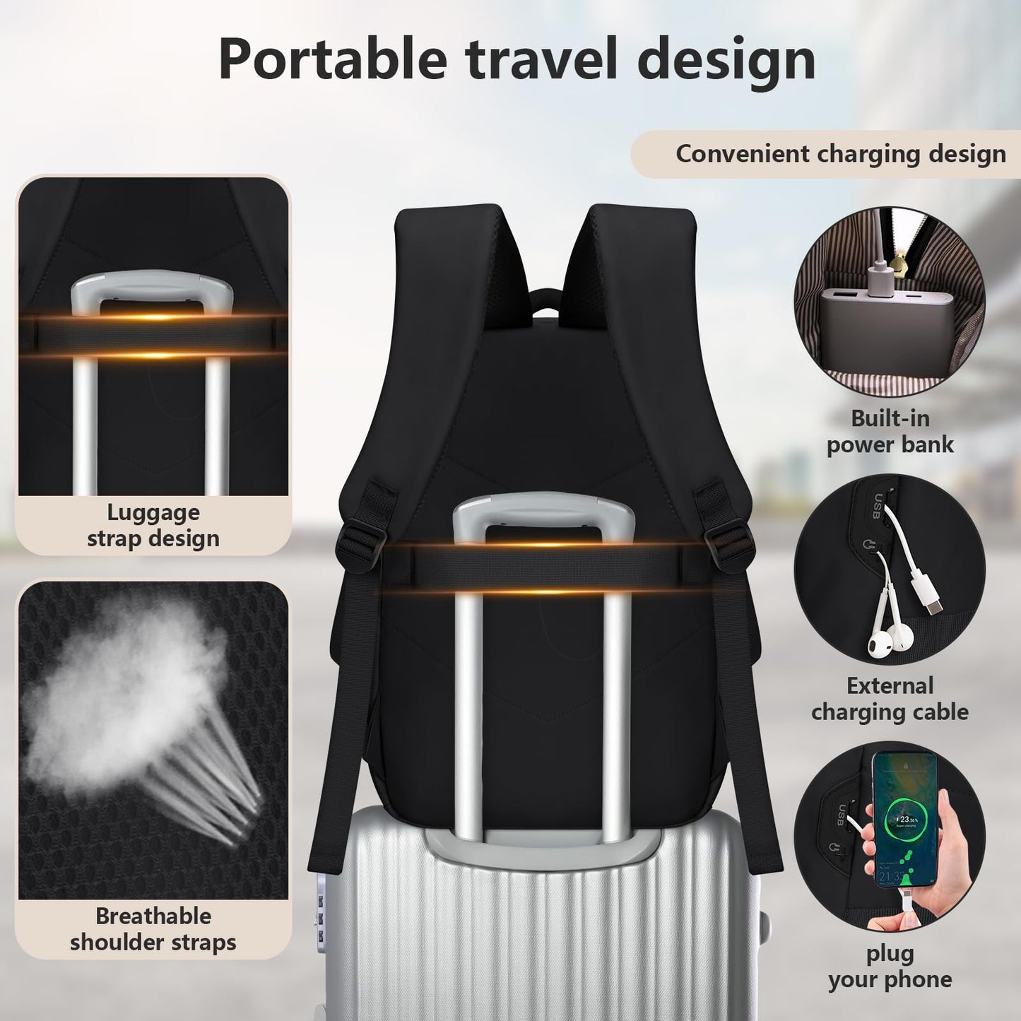 Lunch backpack for Women 15.6 Inch Laptop Backpack With USB Port Travel Backpack With Detachable Bag Work Backpack With Lunch Compartment Water Resistant Computer Backpack for College Business