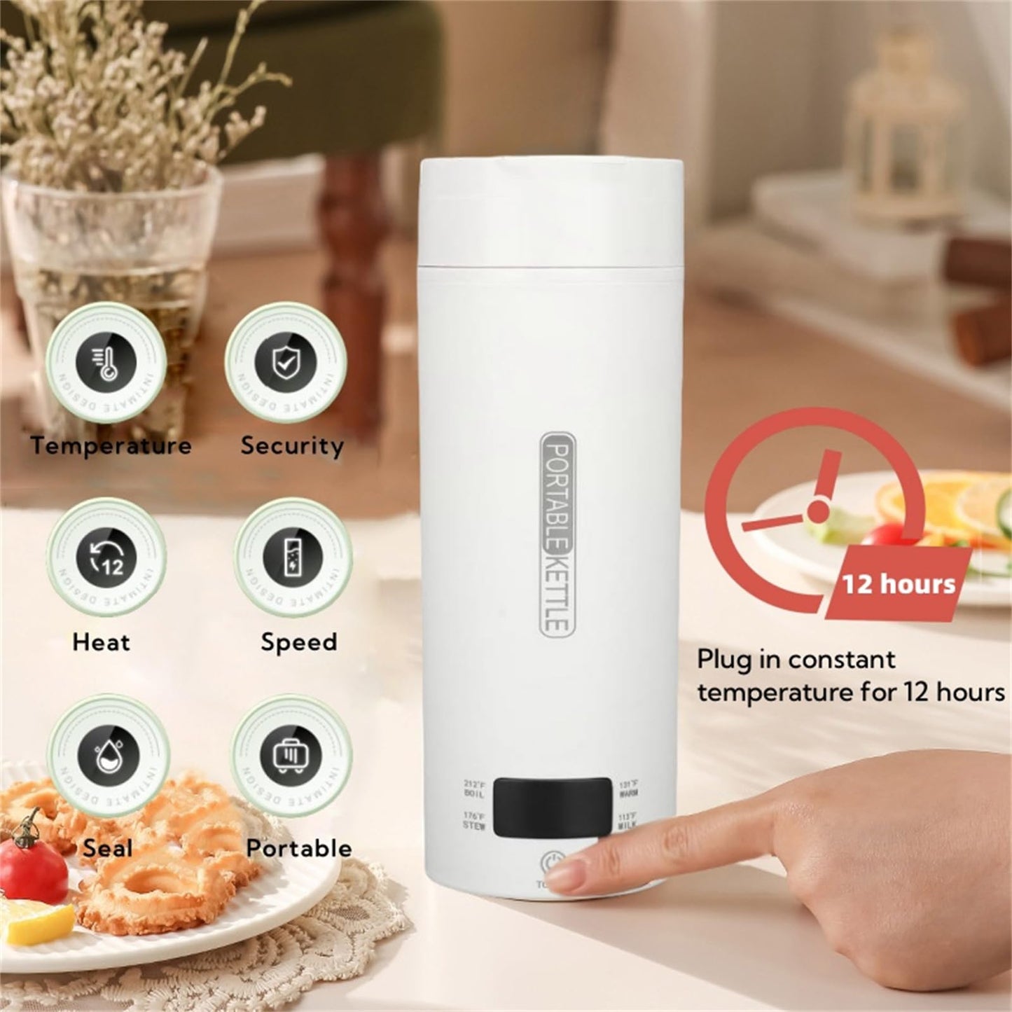 Portable Electric Kettle, 450ml Travel Kettle, Mini Tea Kettle Electric Water with Display 4 Temperature Control, Leak-Proof, Quick Boil, Stainless Steel, Auto Shut-Off, Keep Warm