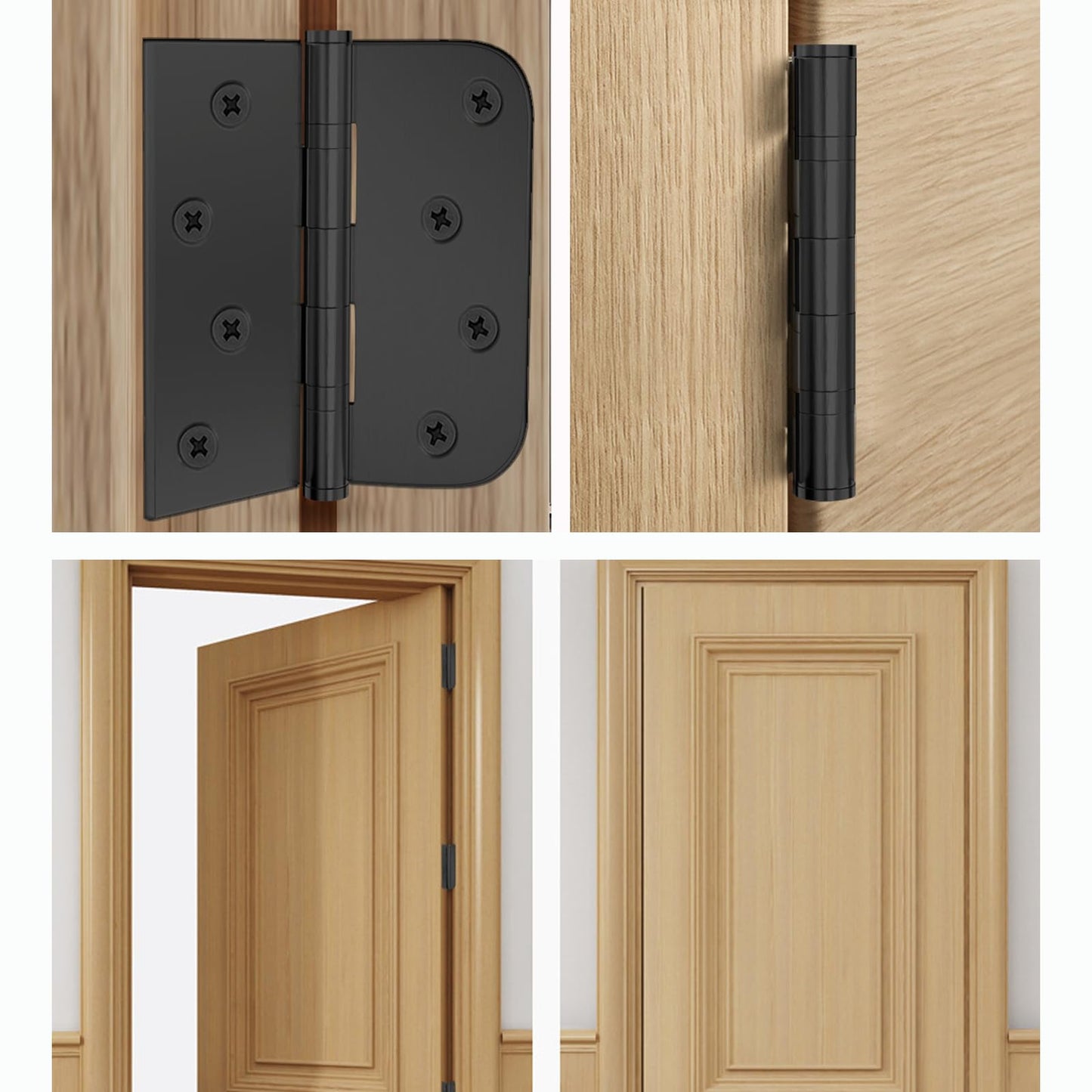 3-Pack Door Hinges, Stainless Steel Ball Bearing Door Hinges, Heavy Duty Door Hinges, 4" X 4" with 5/8" Radius Corner, (Matte Black)