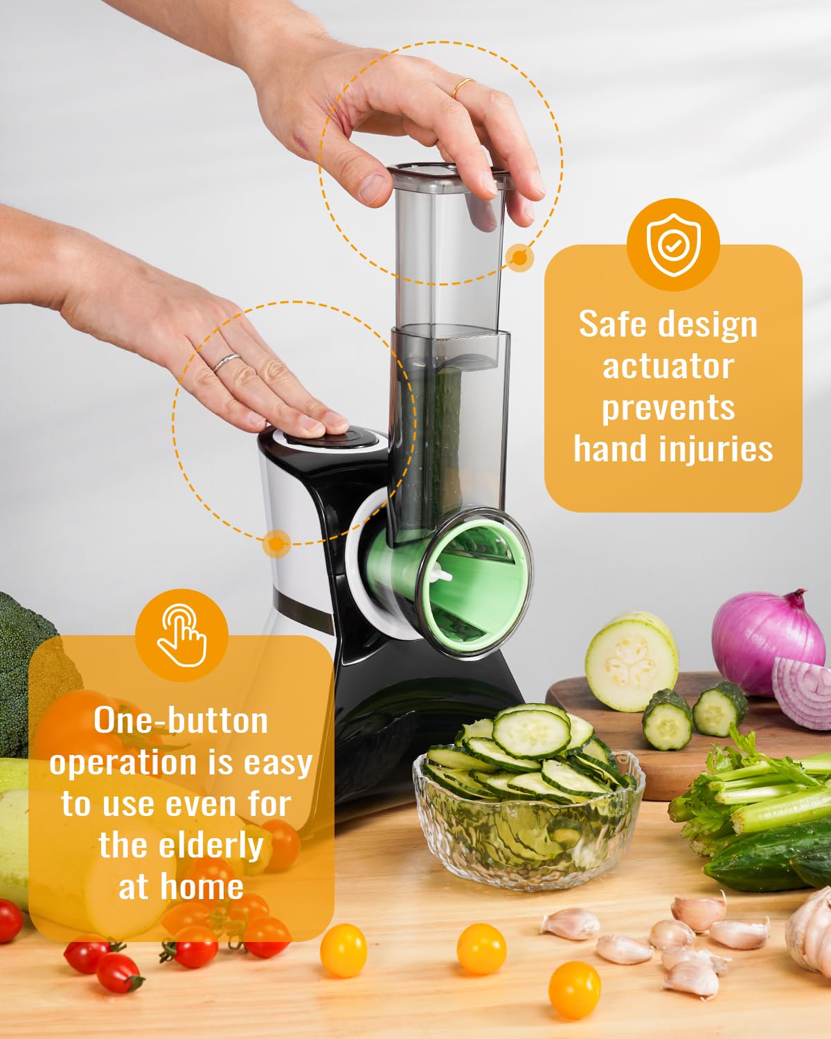 Electric Salad Grater 5 in 1 Electric Cheese Grater for Home Kitchen, Easy One Touch Control, with Safety Slider, Electric Cheese Grater for Zucchini