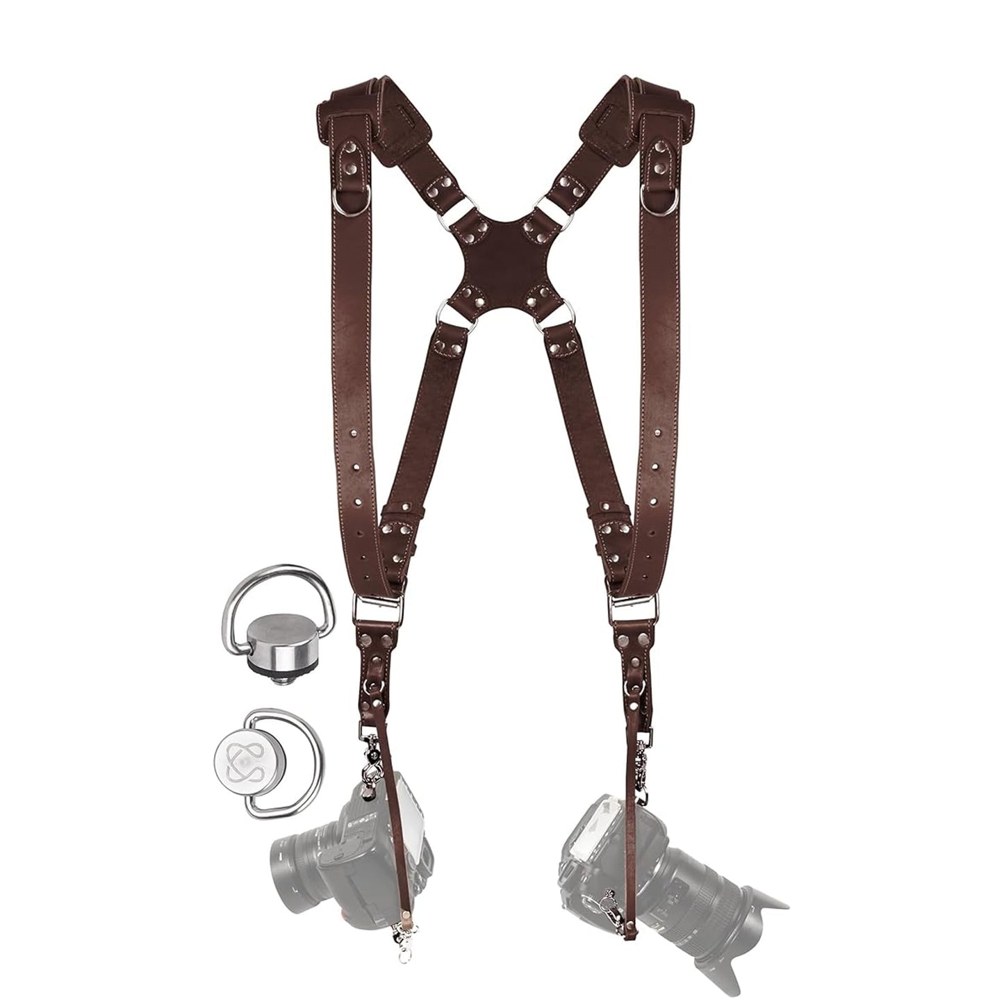 C Coiro Camera Harness for 2 Cameras – Dual Shoulder Leather Camera Strap – Double Camera Harness for DSLR/SLR, Brown, One Size