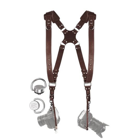 C Coiro Camera Harness for 2 Cameras – Dual Shoulder Leather Camera Strap – Double Camera Harness for DSLR/SLR, Brown, One Size