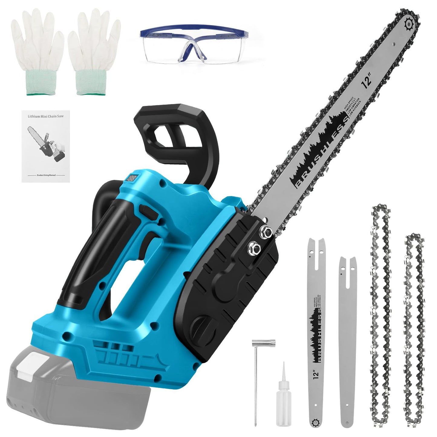 Cordless Chainsaw for Makita 18V Battery, 12 Inch / 10 Inch 2 in 1 Mini Chainsaw with Security Lock, 1100W Handheld Electric Chainsaw for Wood Cutting, Tree Trimming (No Battery)