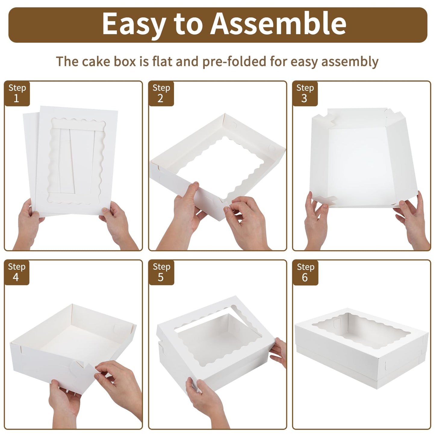 Moretoes 40pcs 14x10x4in Cake Boxes, Quarter Sheet Bakery Boxes with Window, for Pastry Baking Cake, Cupcakes, Donuts, Cookies, Pie Treat Packaging White Large