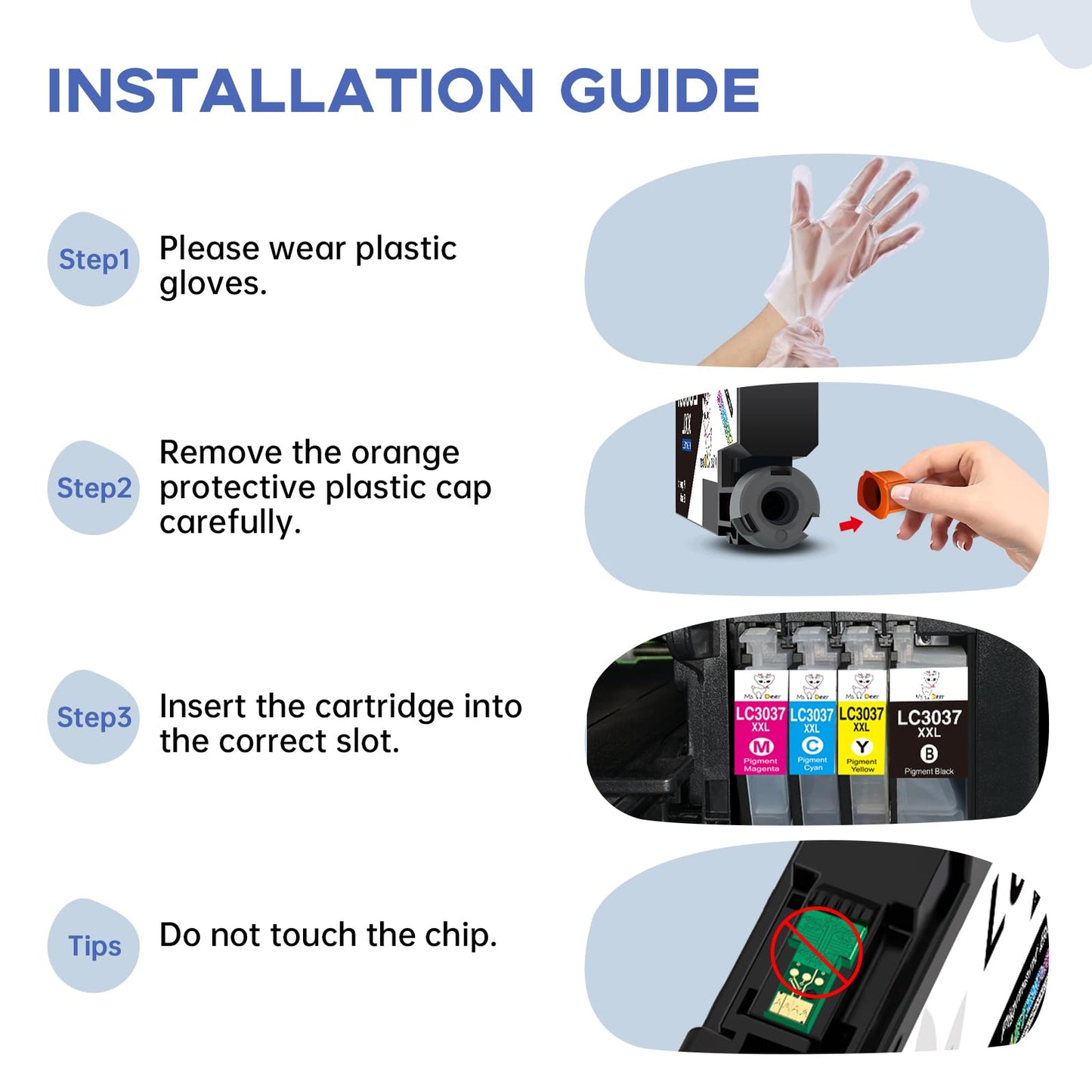Miss Deer LC3037 Ink Cartridges BK/C/M/Y High Yield Compatible Replacement for Brother LC3037 LC3037XXL LC3039, Used with MFC-J6945DW MFC-J5845DW XL MFC-J5945DW MFC-J6545DW XL (2 BK/C/M/Y) 5PK
