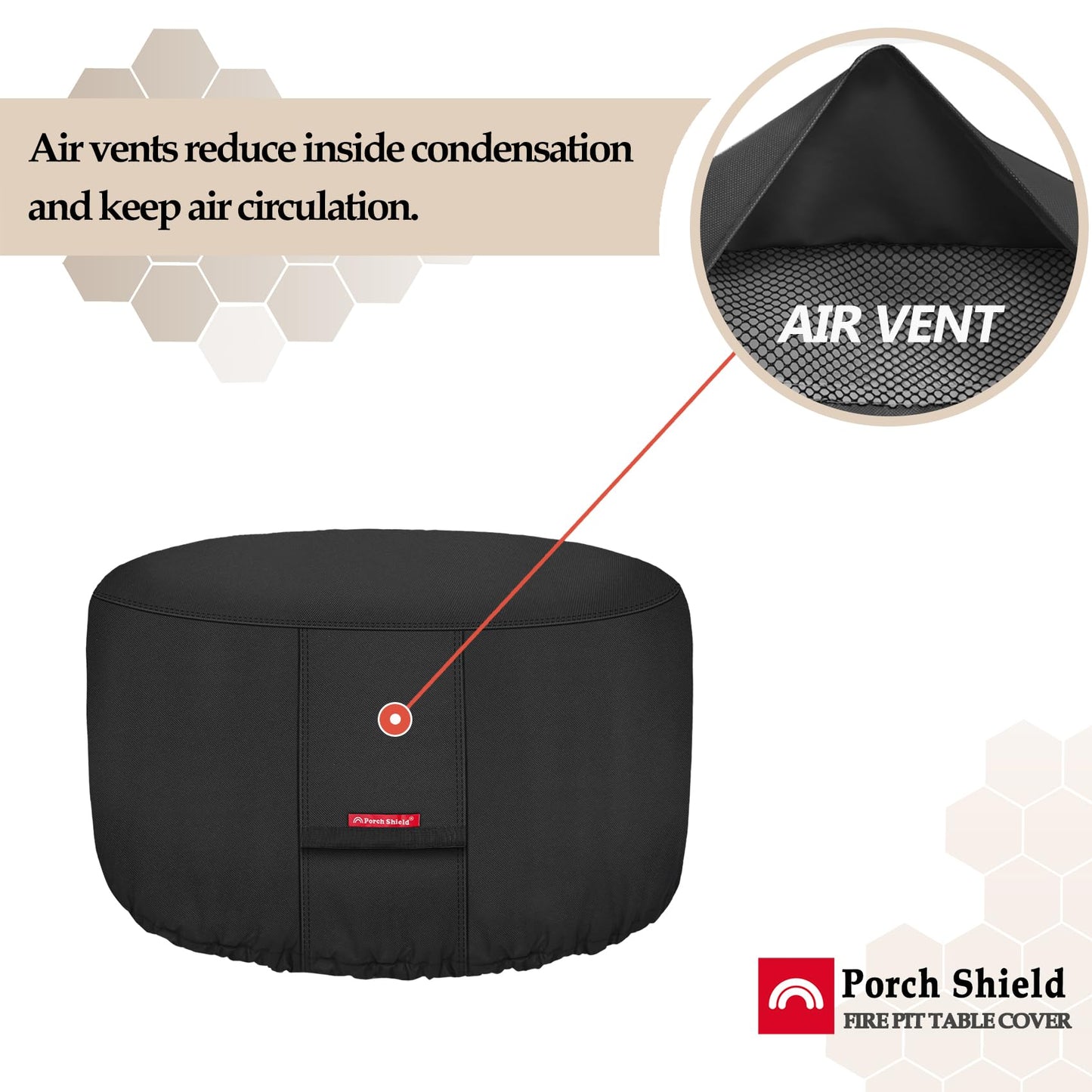 Porch Shield Fire Pit Cover - Waterproof 600D Heavy Duty Round Patio Fire Bowl Cover Black - 36 inch