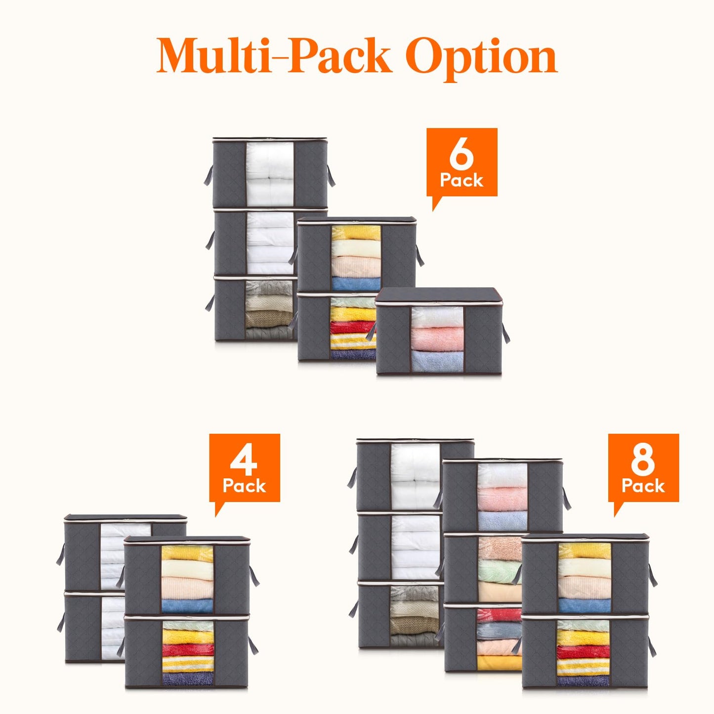 Lifewit 6 Pack Large Clothes Stoage Bags Boxes with Lids,75L Wardrobe Storage Organiser Packing Boxes for Moving House with Reinforced Handle Thick Fabric for Clothing Towel Blanket Bedding, Gray