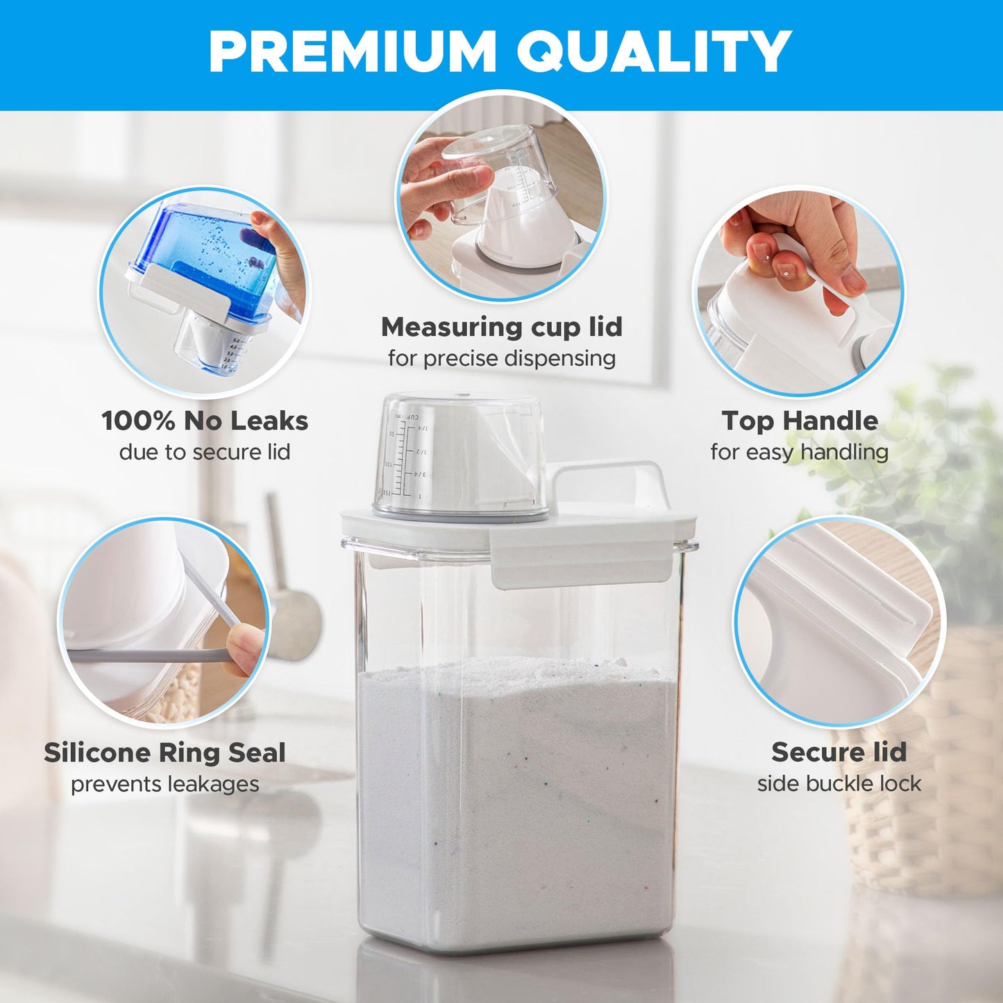 [3 Pack] Liquid Laundry Detergent Dispenser for Laundry Room Organization and Storage, 61oz Large Capacity Laundry Soap Containers with 12 Removable Labels, BPA Free & PET Plastic Clear