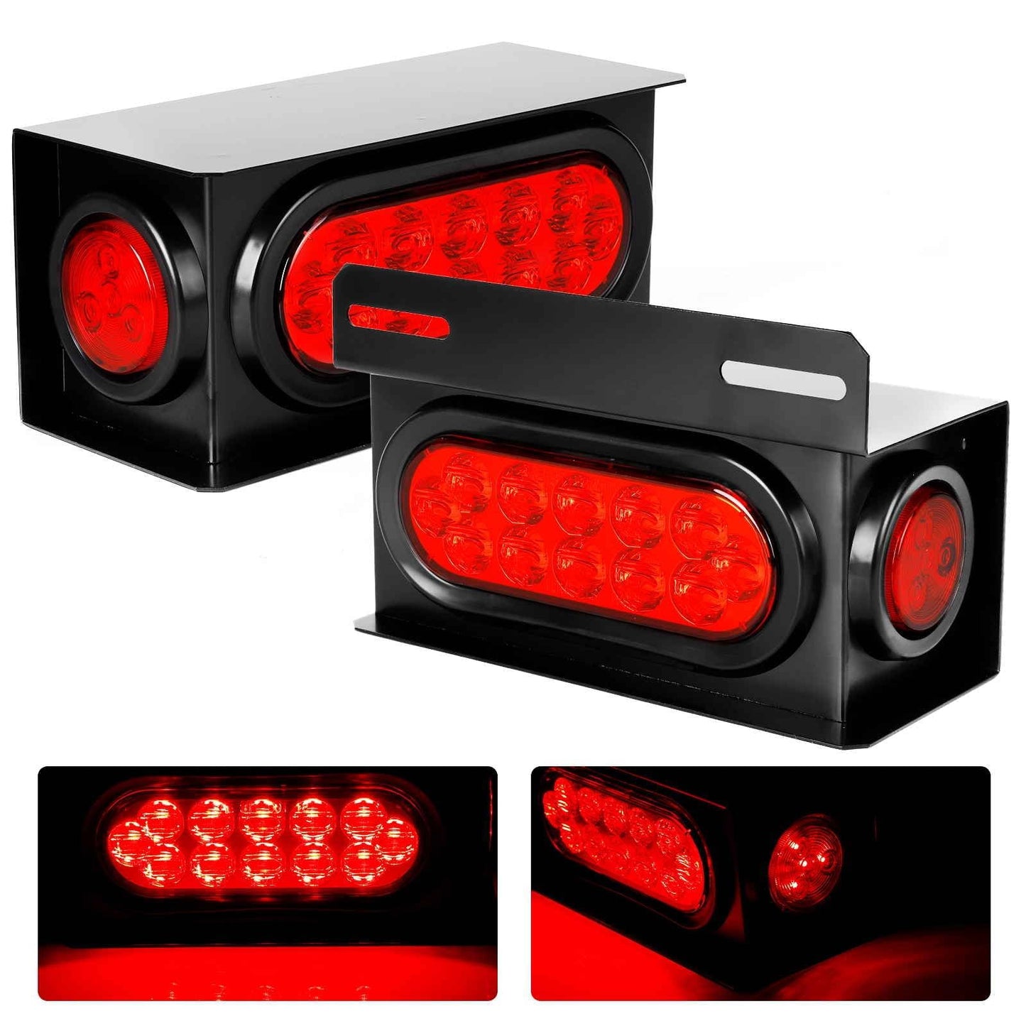 Cyfie Trailer Light Boxes, 2PCS Steel Waterproof Trailer Tail Lights with 2 Inch Red Round Side Marker Lights and 6 Inch Oval Red LED Trailer Light