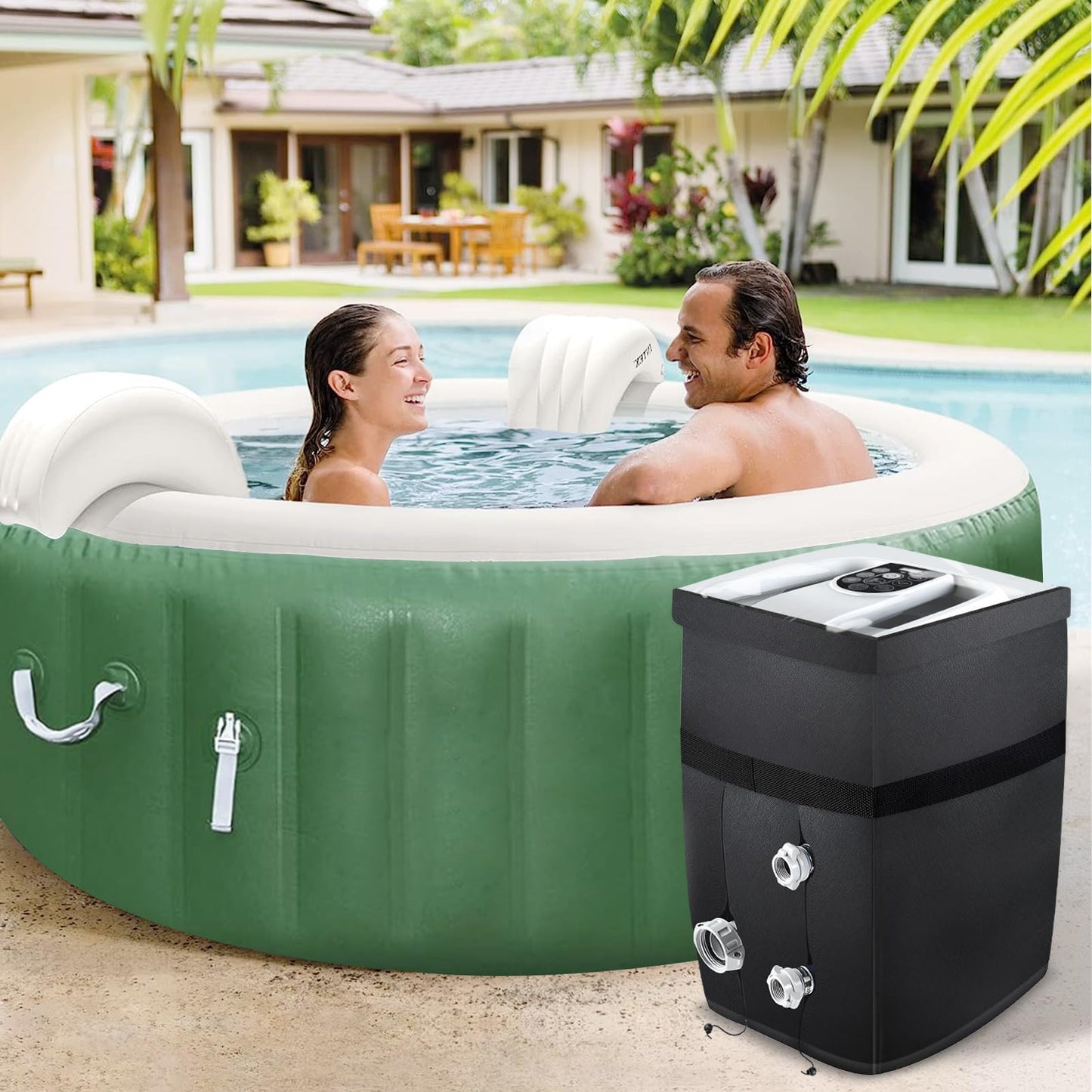 PU Leather Inflatable Spa Heater Pump Cover with Zipper Opening and Transparent PVC Top Windo Inflatable Spa Heater Pump Cover with Zipper Opening and Transparent PVC Top Window