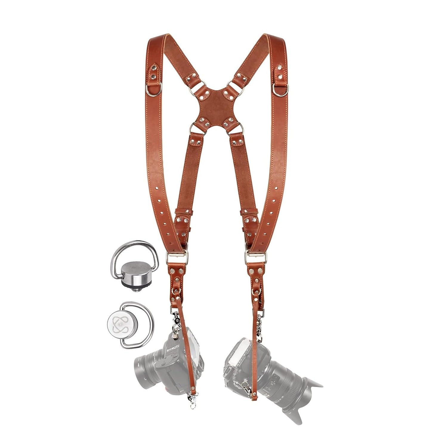 C Coiro Camera Harness for 2 Cameras – Dual Shoulder Leather Camera Strap – Double Camera Harness for DSLR/SLR, Tan, adjustable
