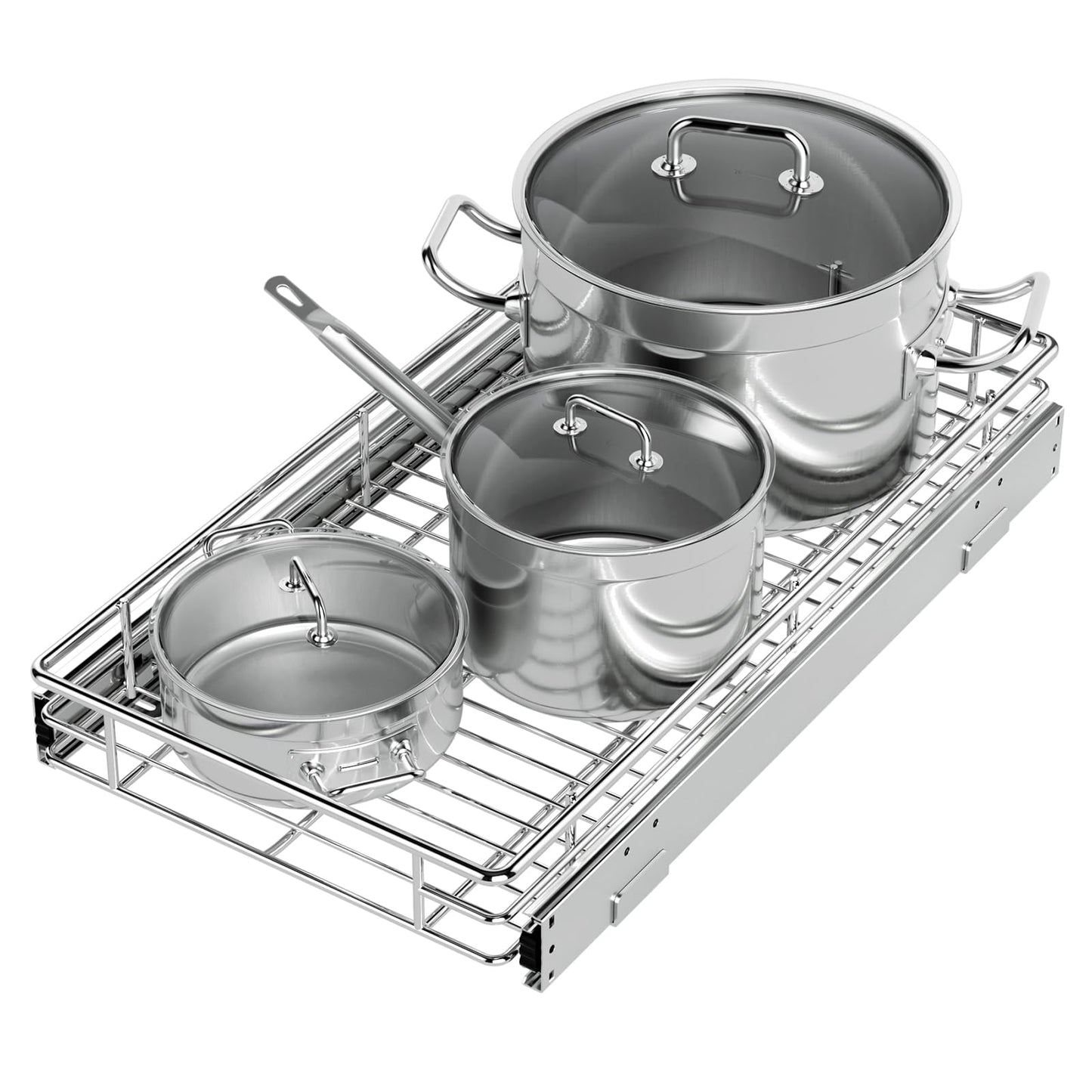 Pull Out Cabinet Organizer, Versatile Slide Out Kitchen Organizers and Storage, Heavy Duty Drawer Cupboard Storage Basket, Smooth Sliding, Chrome Finish (Outside Dimensions: 11.8”W x 21”D)