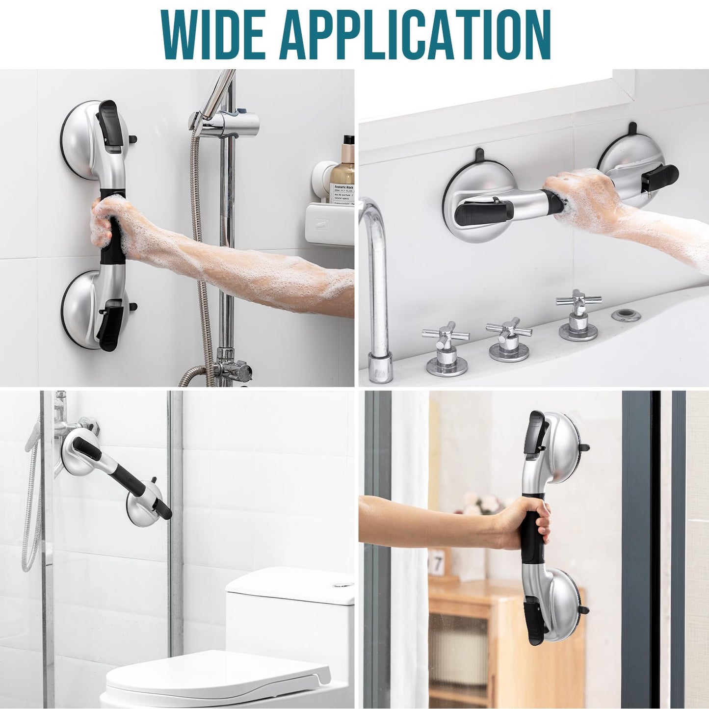 TAILI Grab Bars for Bathtubs and Showers,2 Pack Shower Handles for Elderly Suction,Maximum 330lbs,Shower Grab Bar with Upgraded Rubber Suction Cups, Safety Grip for Senior, No Drilling Removable,Black