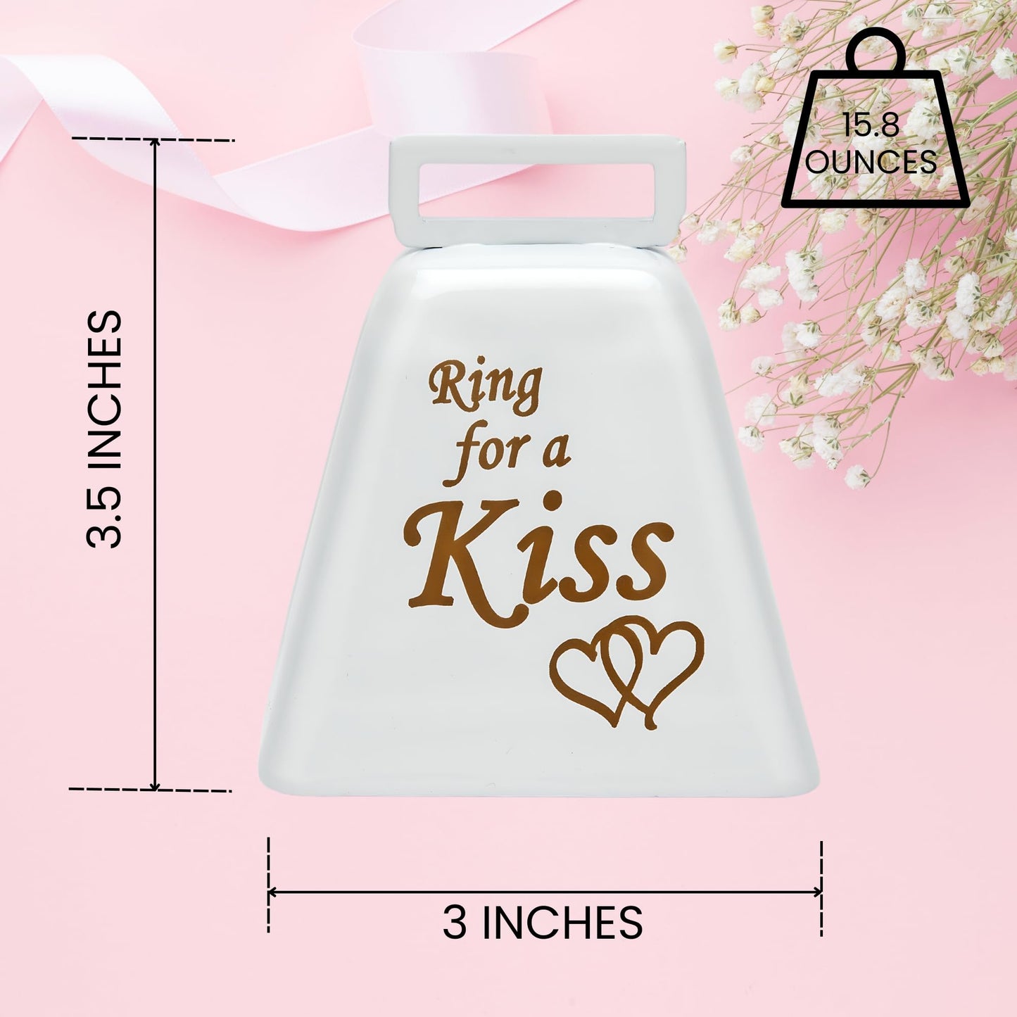 Ring for a Kiss Wedding Bell (2-Pack) | Loud Cowbell Tea Bell | Wedding Reception Dinner Bells | Countertop Service Call Bell | Made in CT, USA