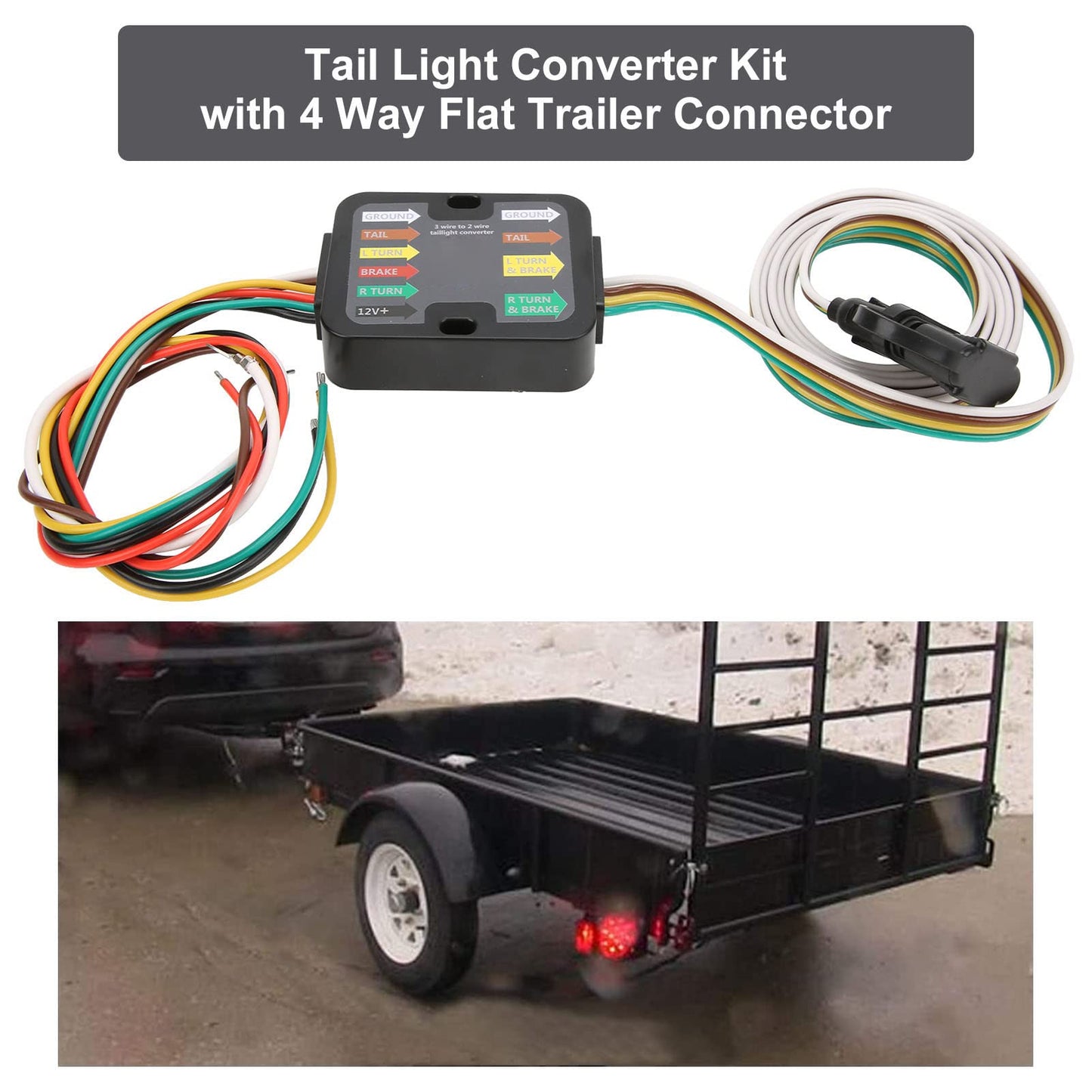 Trailer Wiring Converter Powered 3 to 2 Wire Trailer Tail Light Converter Kit RV Taillight Converter Hitch Accessories with 60in Wiring LED Compatible, Filage Pour Remorque