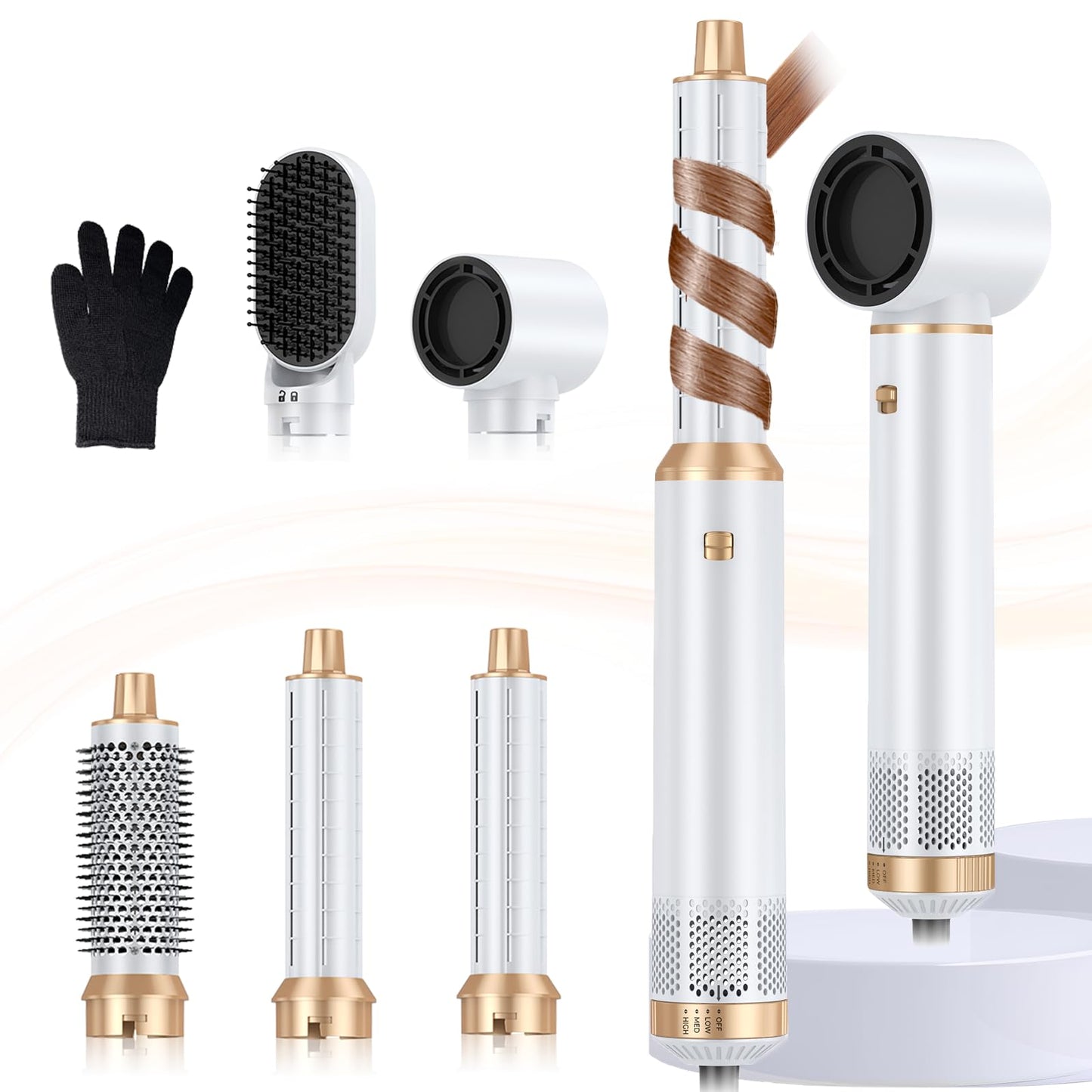 Blow Dryer Brush 5 in 1, Negative Ion Hair Dryer Brush Set Air Styler Curling Wrap Air Curler, Upgrade Hot Air Brush Curling Iron Hair Styling Tools As A Gift for Straight/Curl/Drying/Smoothing