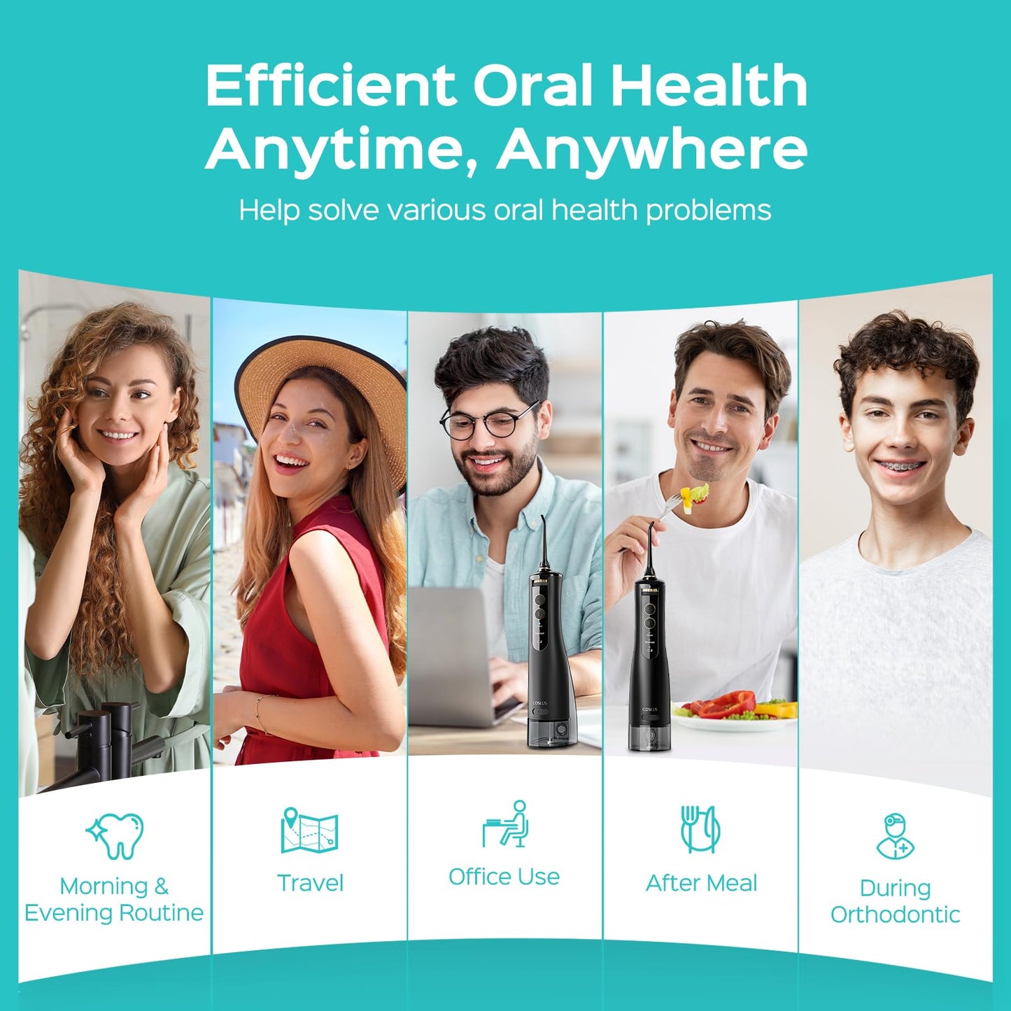 COSLUS Water Portable Flosser for Teeth: Electric Flosser for Braces, Sensitive Teeth, Gums - Advanced 10 Pressure Settings for Multiple Users, Cordless for Travel, MDL, BPA-Free, Black, E40(WFP14)