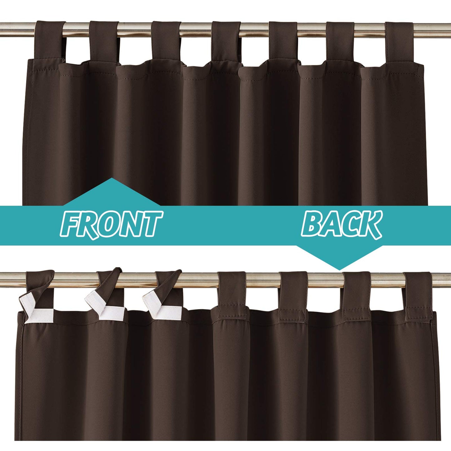 RYB HOME Outdoor Curtains Waterproof - Detachable Top Privacy Screen Curtains Blackout Blinds Summer Heat Insulated for Patio Balcony Cabana Cabin Garage Backdrop, 2 Panels, W 52 x L 84, Brown