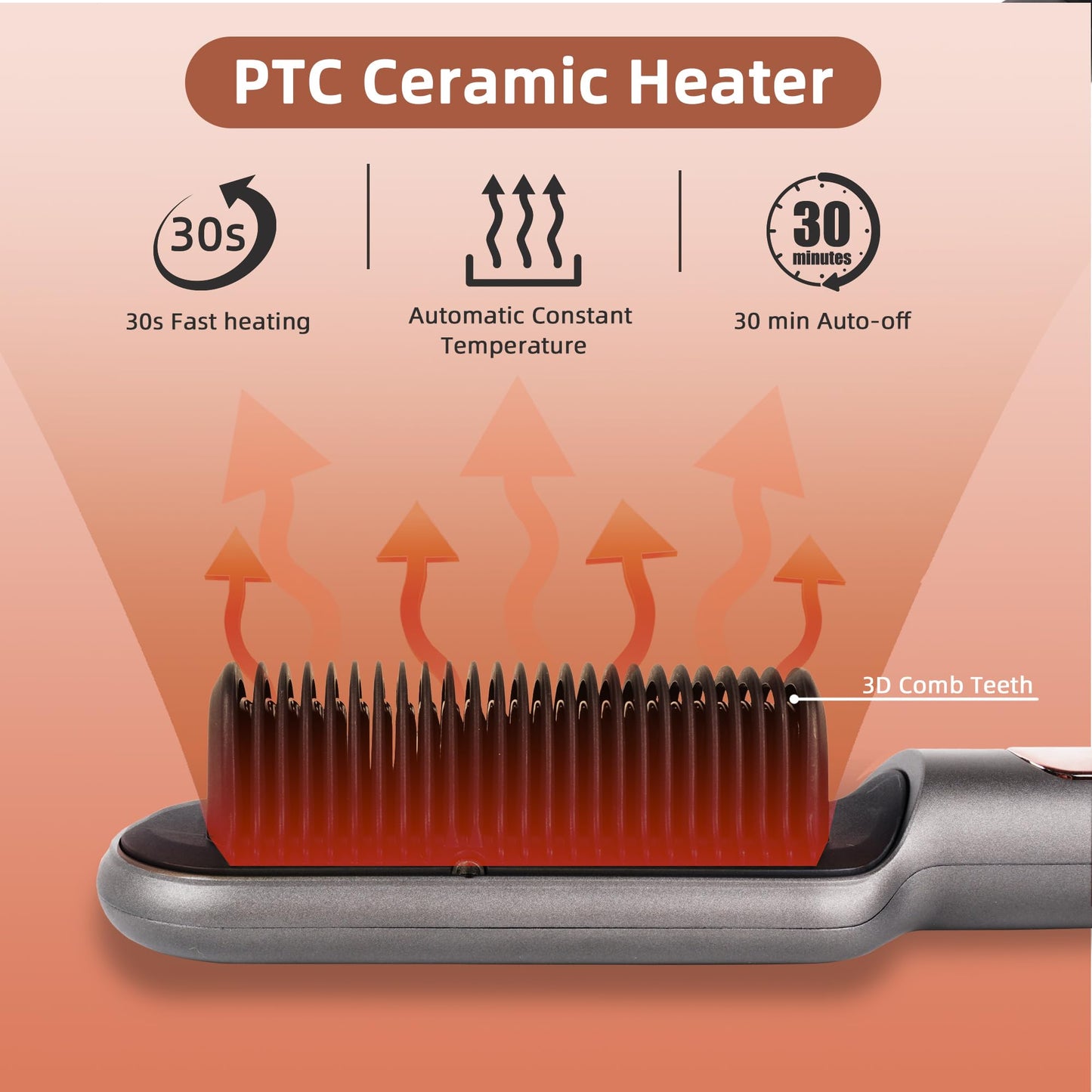 Hair Straightener Brush, 2 in 1 Flat Iron & Hair Brush for Straightening Hair, Anti-Scald Hot Straightening Comb with Negative Ions, 30s Fast Heating, 9 Temp Settings (120℃~200℃) and LED Display