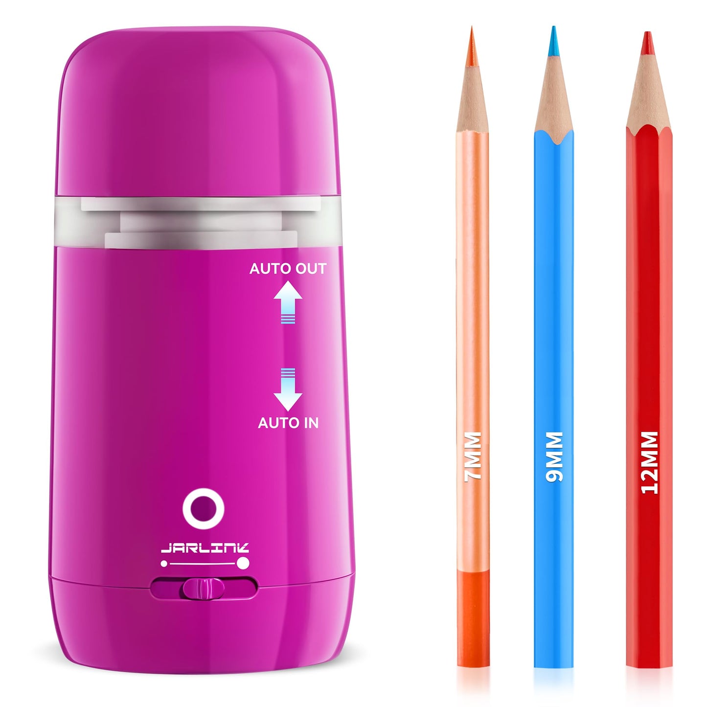 JARLINK Automatic Electric Pencil Sharpener - Hands-Free Operation, 3 Sharpness Modes, 3-Second Sharpening, Rechargeable & Portable for 7-12mm Pencils, Ideal for Classroom and Home Use (Pink)