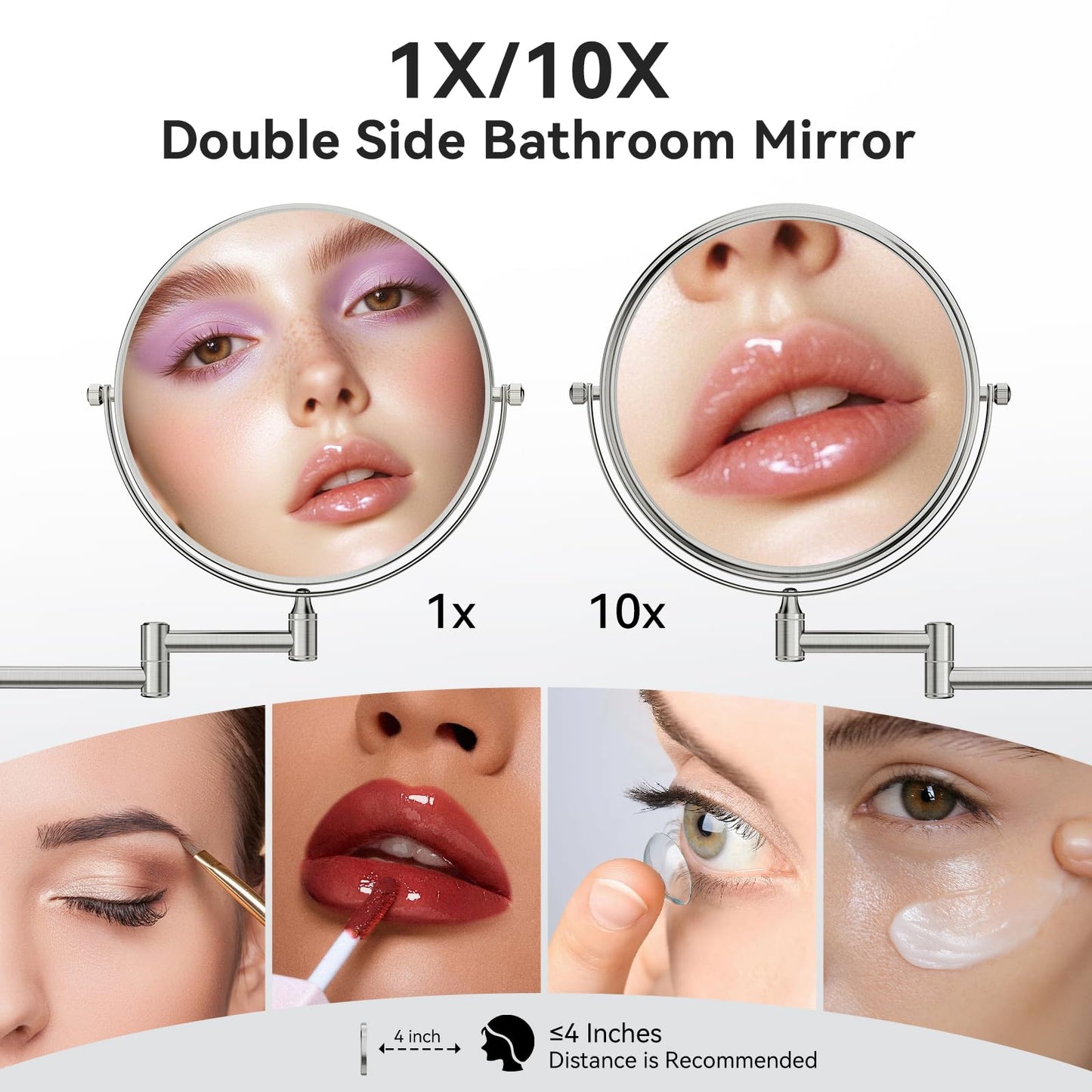 Nicesail Wall Magnifying Mirror Double-Sided, Make up Mirror for Bathroom Vanity Magnifying Wall Mount Makeup with 10X Magnification, Mountable Shaving Mirror Brushed Nickel Finish(8 Inch, 10X)
