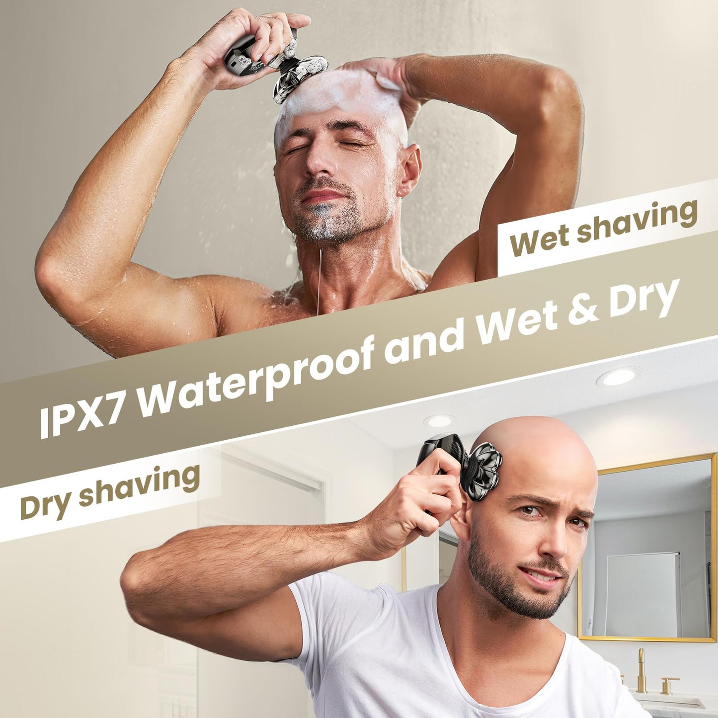 7D Head Shavers for Bald Men, SHPAVVER Detachable Head Shaver LED Display Dry Wet Bald Head Razor, IPX7 Waterproof Head Shavers with Type-C Charge