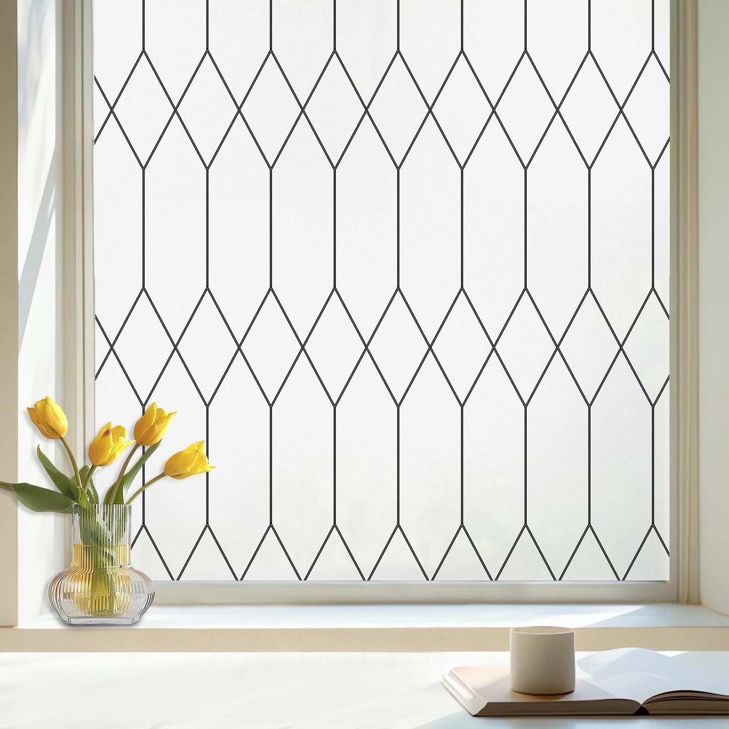 Coavas Window Films for Privacy, Frosted Glass Static Cling Window Stickers Non Adhesive, Decorative Window Coverings Sun Blocking Window Tint for Home Office Door 23.6 x 78.7 in, 60 x 200 cm