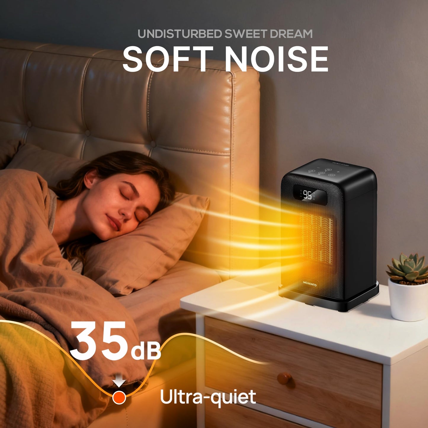 MORENTO Space Heater, 1500W PTC Room Heater with Remote Control, ECO Mode, 12H Timer, 70° Oscillating, LED Display, Thermostat, Tip-over Protection, Portable Heater for Bedroom, Office, Room (Black)
