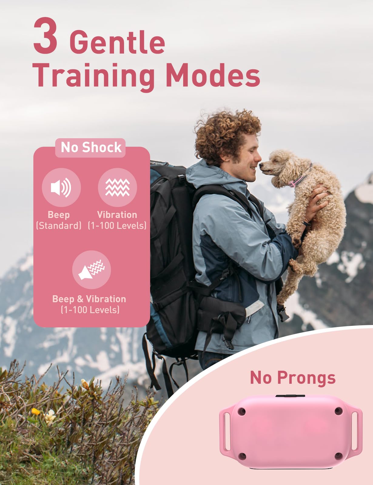 DOGLinsen No Shock Dog Training Collar with Remote 2800Ft, Vibrating Dog Collar No Shock, Vibration Collar for Small Medium Large Dogs - No Prongs (Pink)
