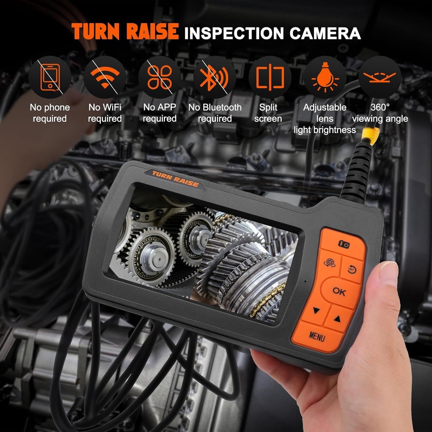 50FT Triple Lens Sewer Inspection Camera, 5" IPS Screen Industrial Borescope, 1080P HD Endoscope With Light, IP67 Drain Pipe Snake, Split Screen, 32G Storage Card, Carrying Case