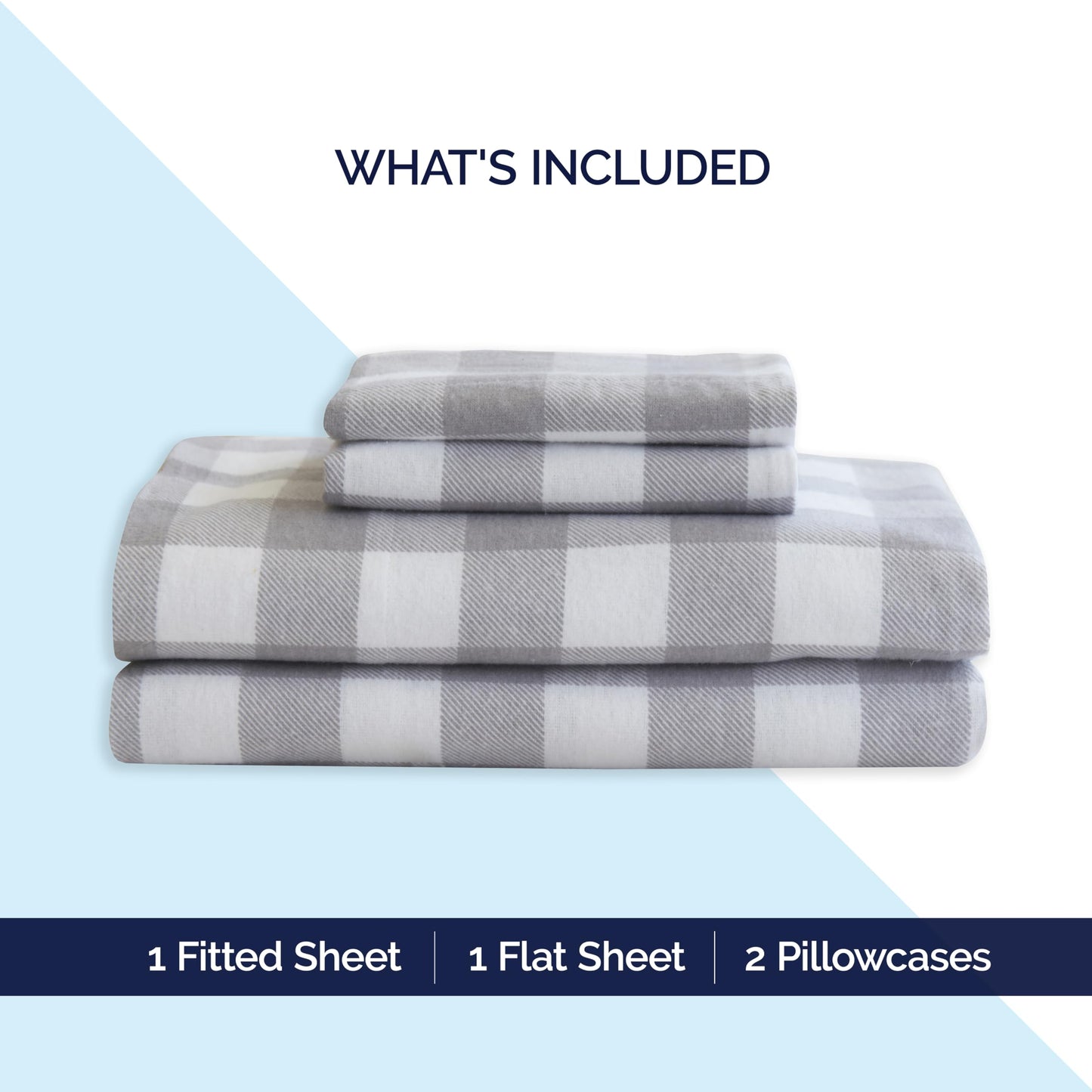 Elegant Comfort Soft 4-Piece 100% Turkish Cotton Flannel Sheet Set - Premium Quality, Deep Pocket Fitted Sheet, Ultra Soft, Cozy Warm Flannel Sheets - King, Buffalo Check Gray